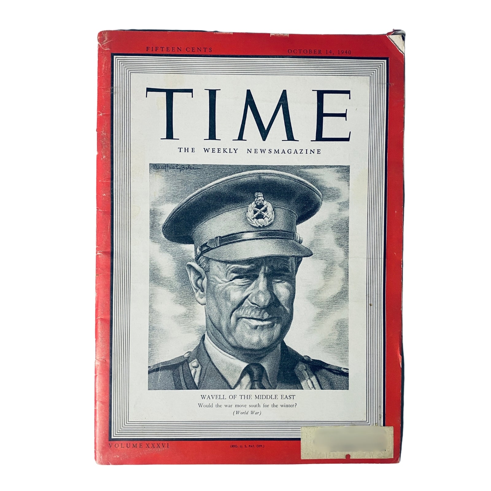Time Magazine cover from October 14, 1940, featuring General Archibald Wavell, titled 'Wavell of The Middle East', showcasing a historical perspective of World War II.