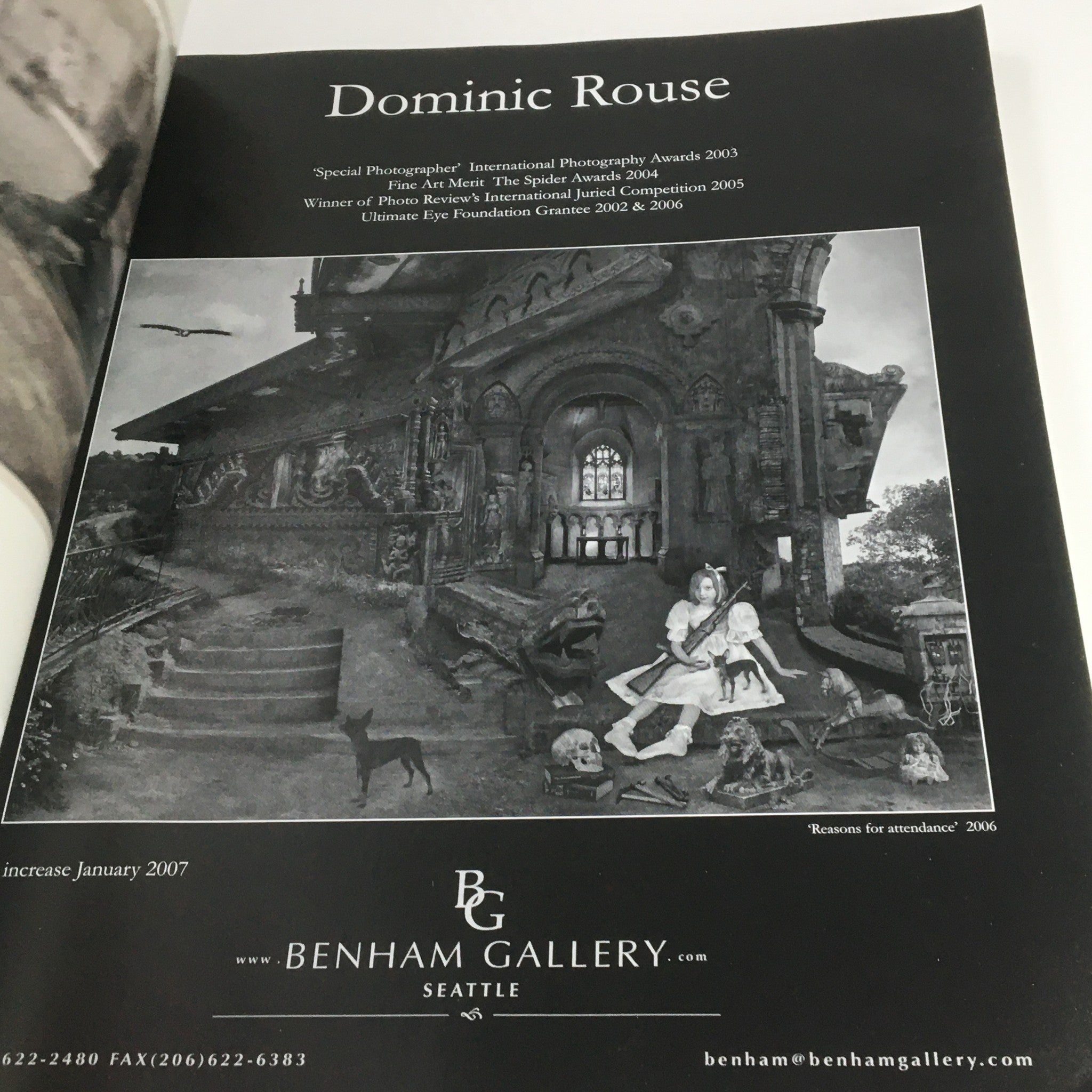 Inside page of Focus Photography Magazine December 2006 featuring an advertisement for Dominic Rouse's photography, showcasing his award-winning work and artistic vision.