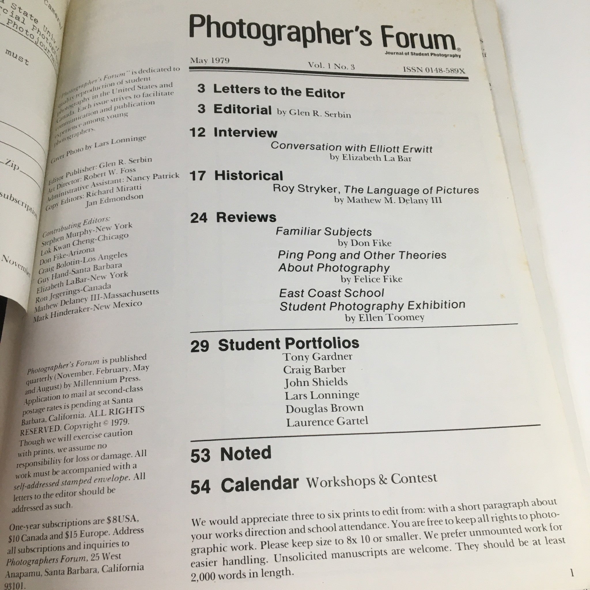 Photographer's Forum Vol 1 #3 May 1979 Roy Stryker Language of Pictures No Label