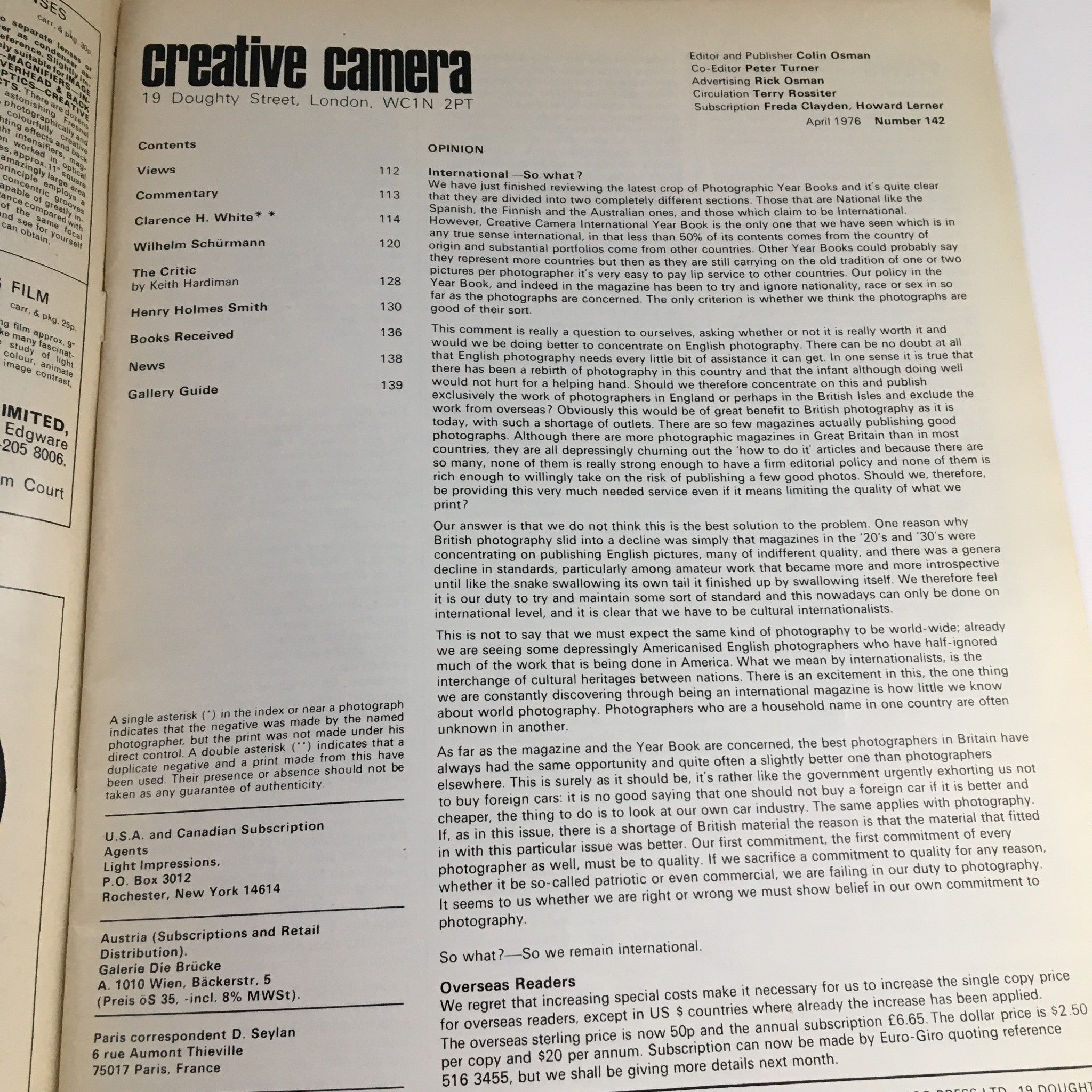 Creative Camera Magazine April 1976 Photograph by Wilhelm Schürmann, No Label