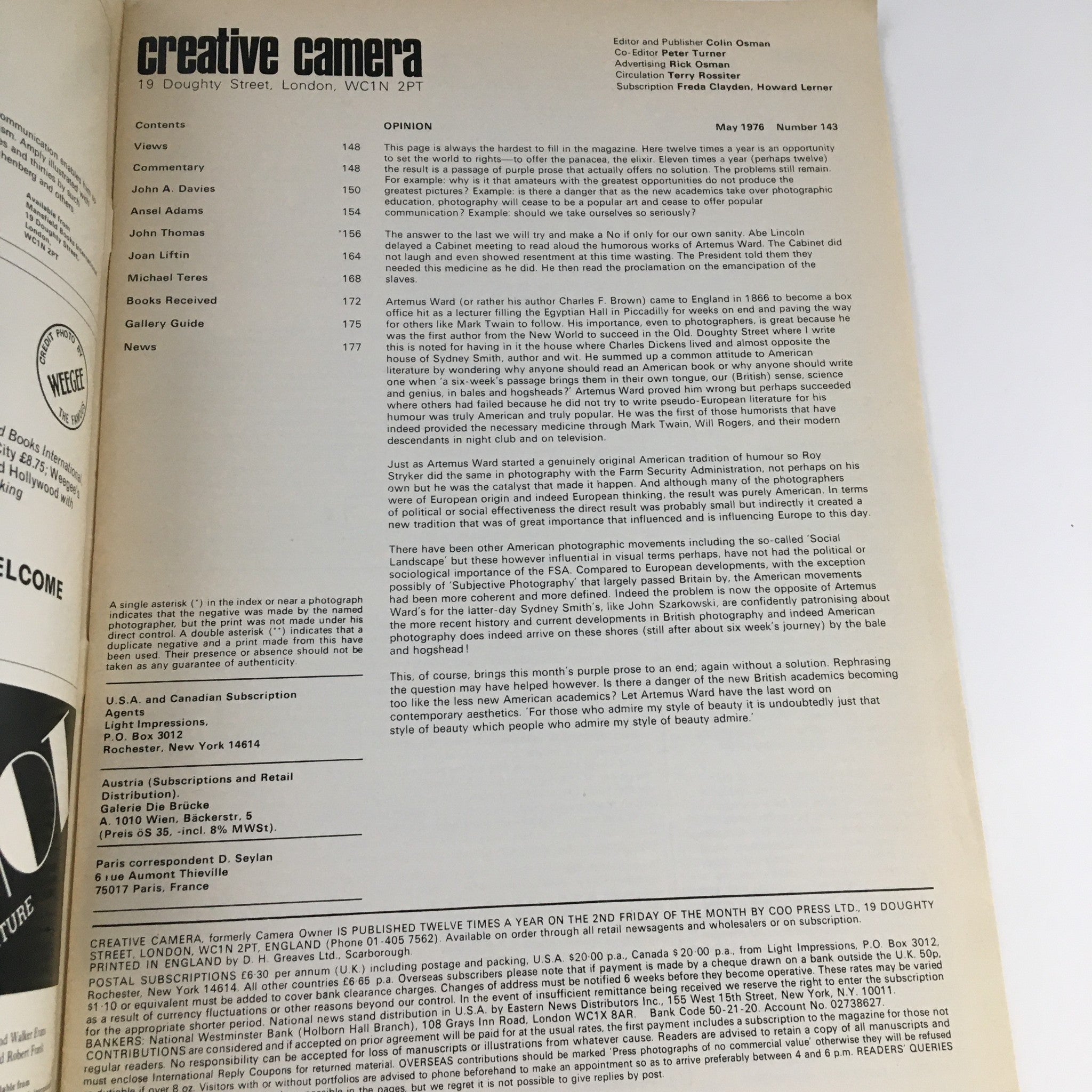 Creative Camera Magazine May 1976 Photograph by Michael Teres, No Label