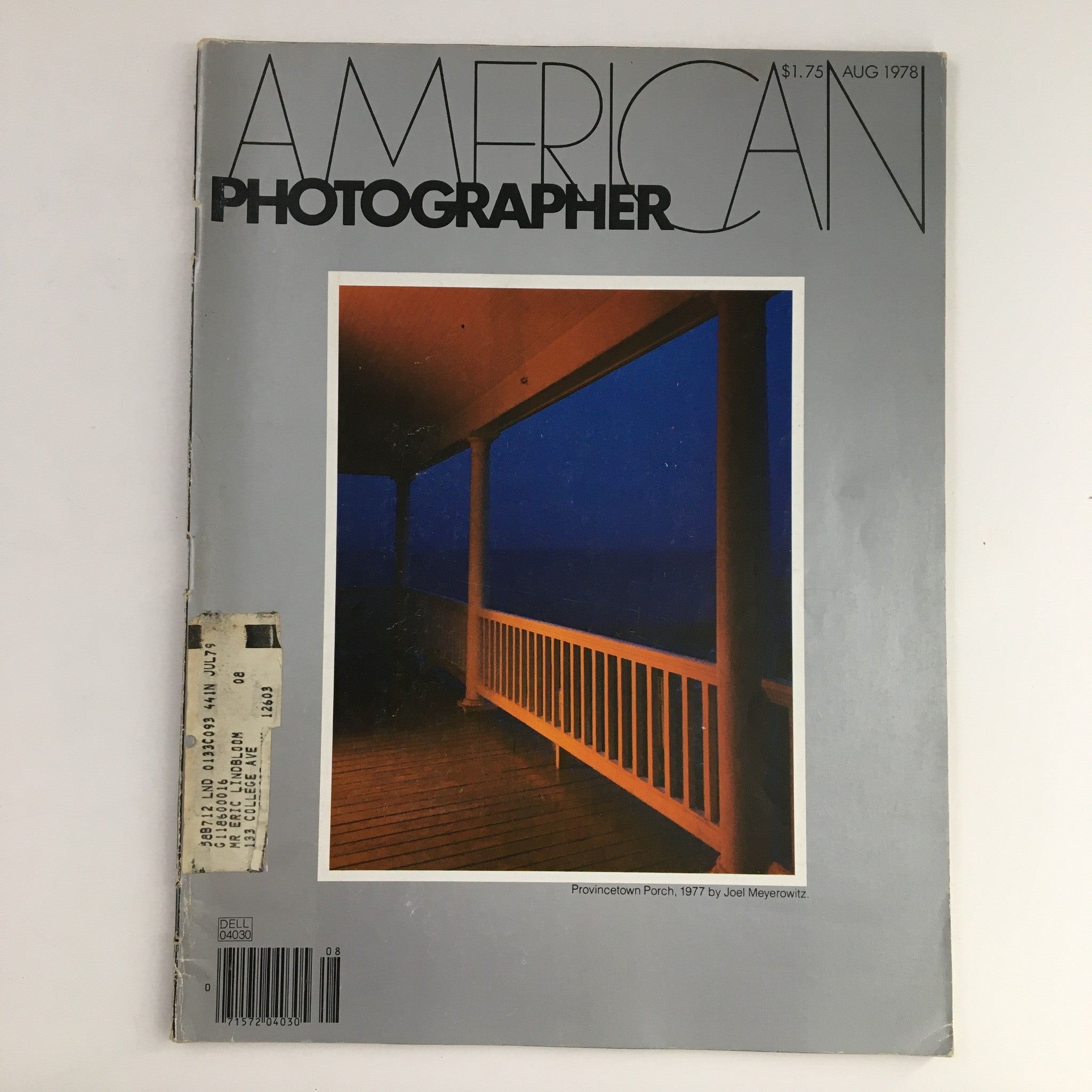 Cover of American Photographer Magazine from August 1978 featuring the photograph 'Provincetown Porch' by Joel Meyerowitz, showcasing the serene porch scene with ocean views and warm lighting.