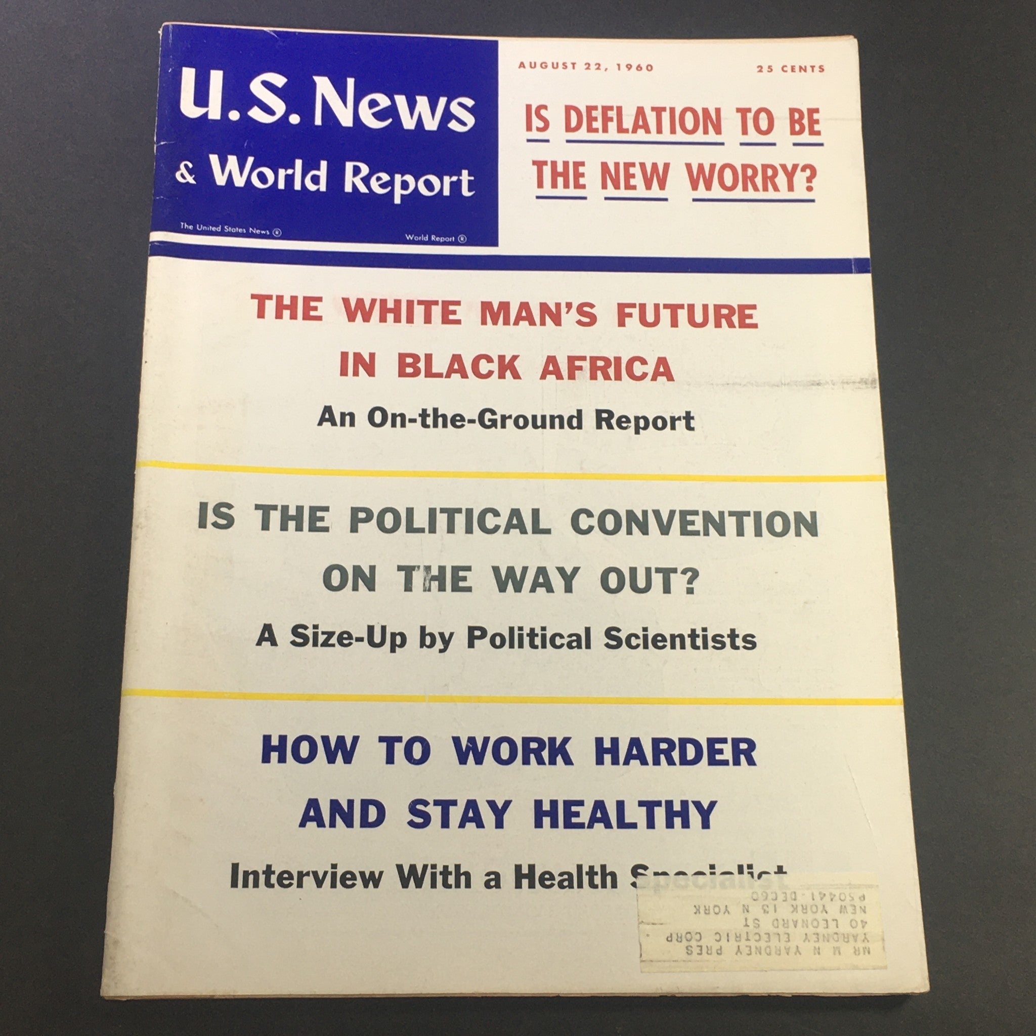 VTG U.S. News & World Report Magazine August 12 1960 - The White Man's Future