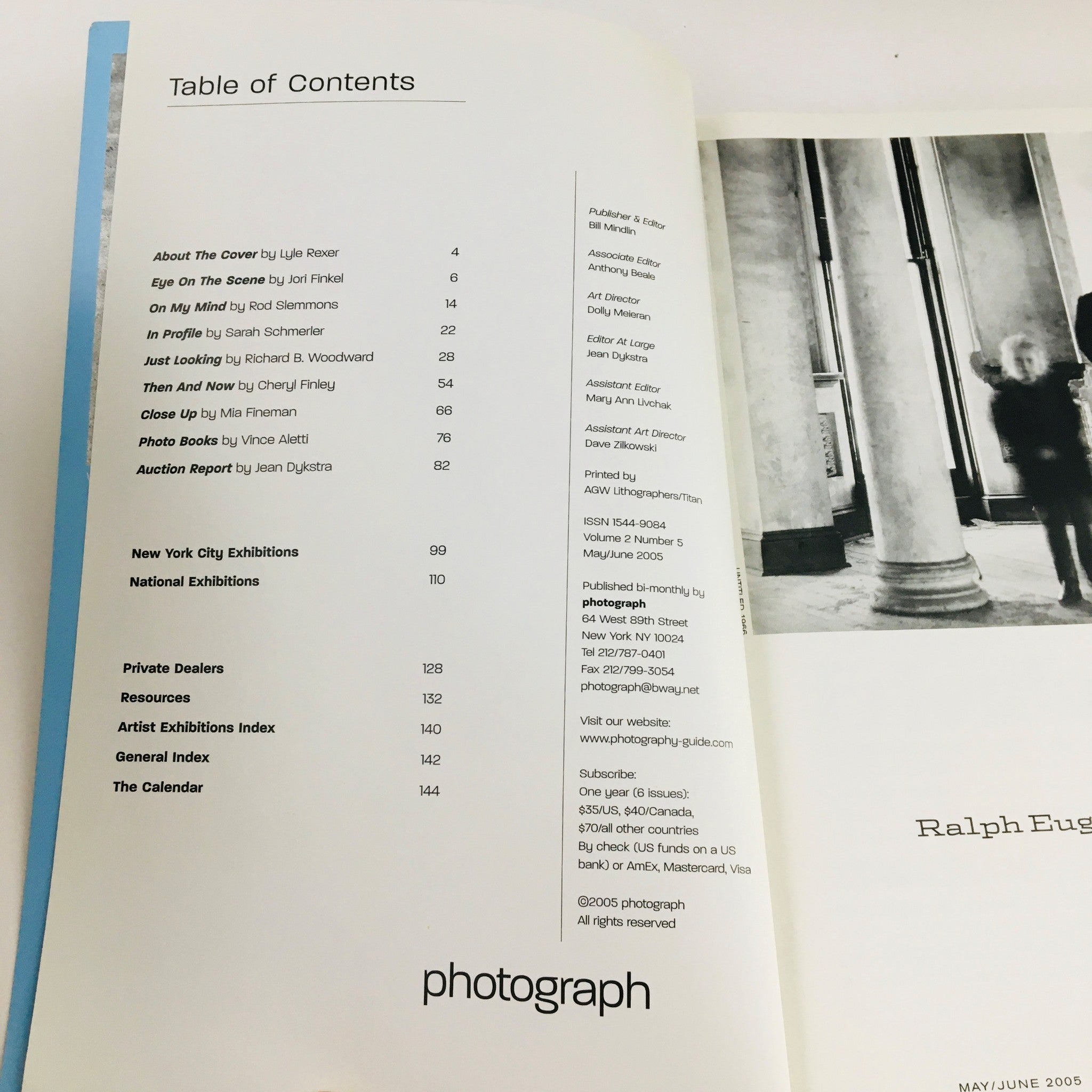 Table of Contents from Photograph Magazine May 2005 providing an overview of featured articles and sections.