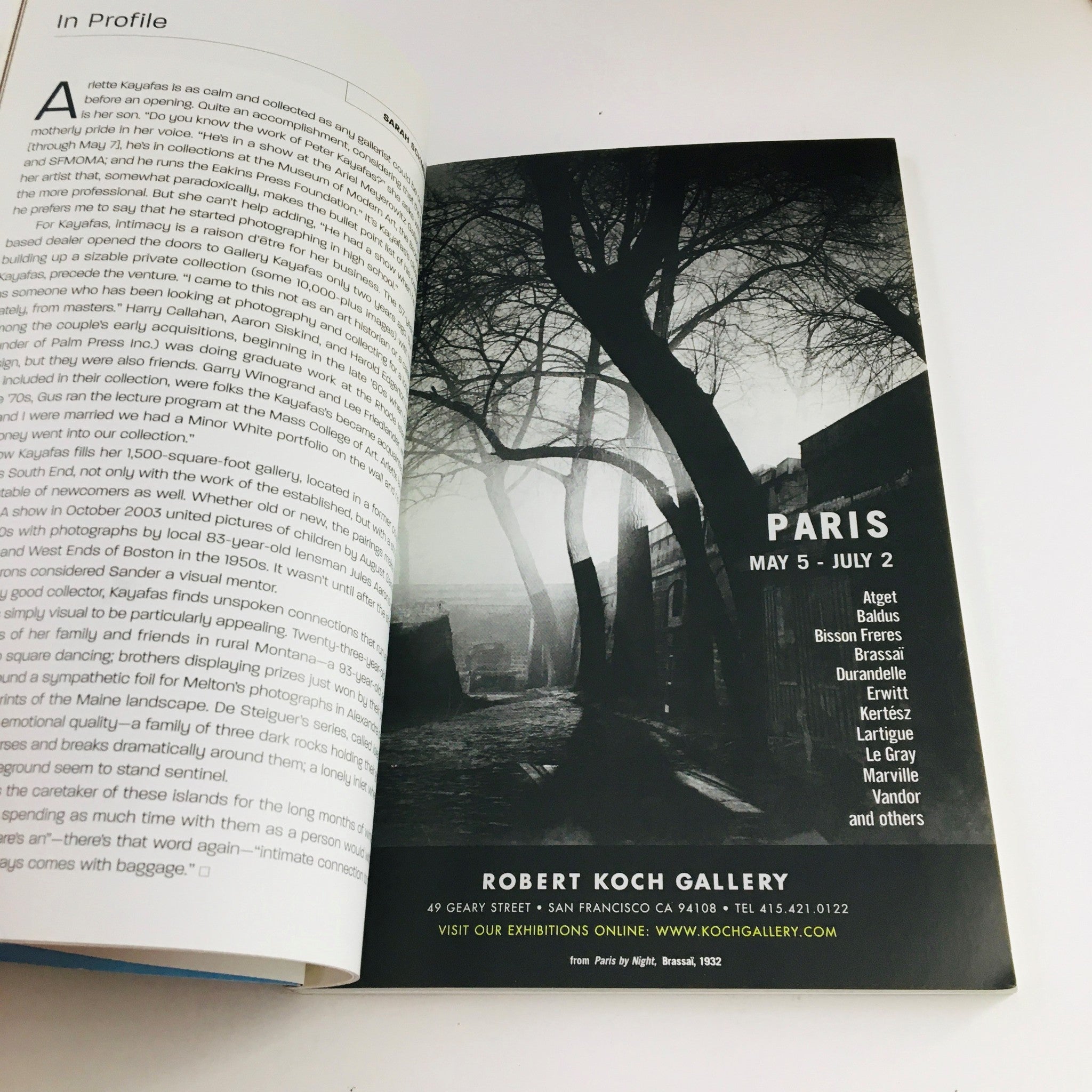 Inside page of Photograph Magazine May 2005 showcasing an advertisement for the Robert Koch Gallery featuring black and white photography.