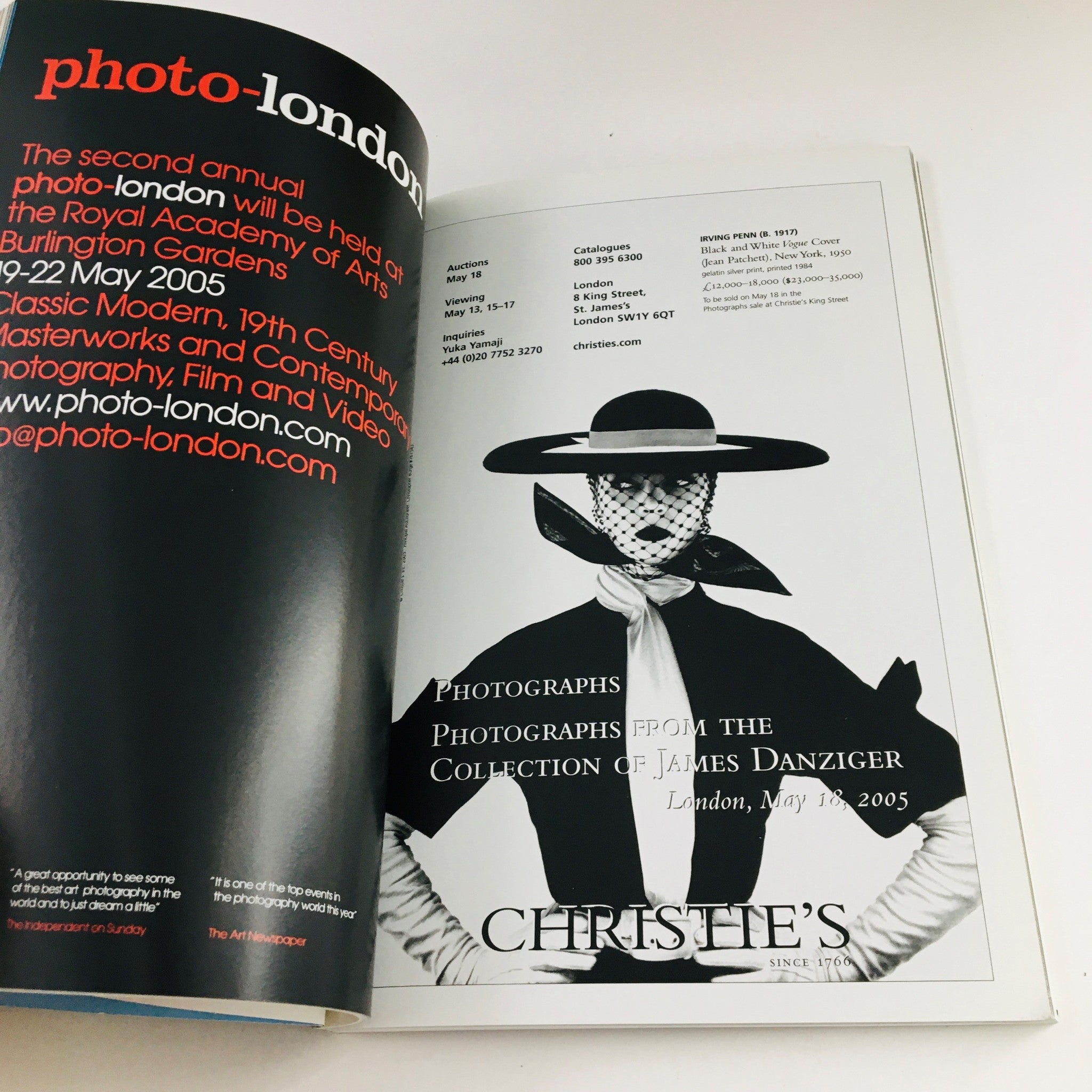 Interior page from Photograph Magazine May 2005 featuring advertisement for Christie's auction with focus on photographs from the Collection of James Danziger.