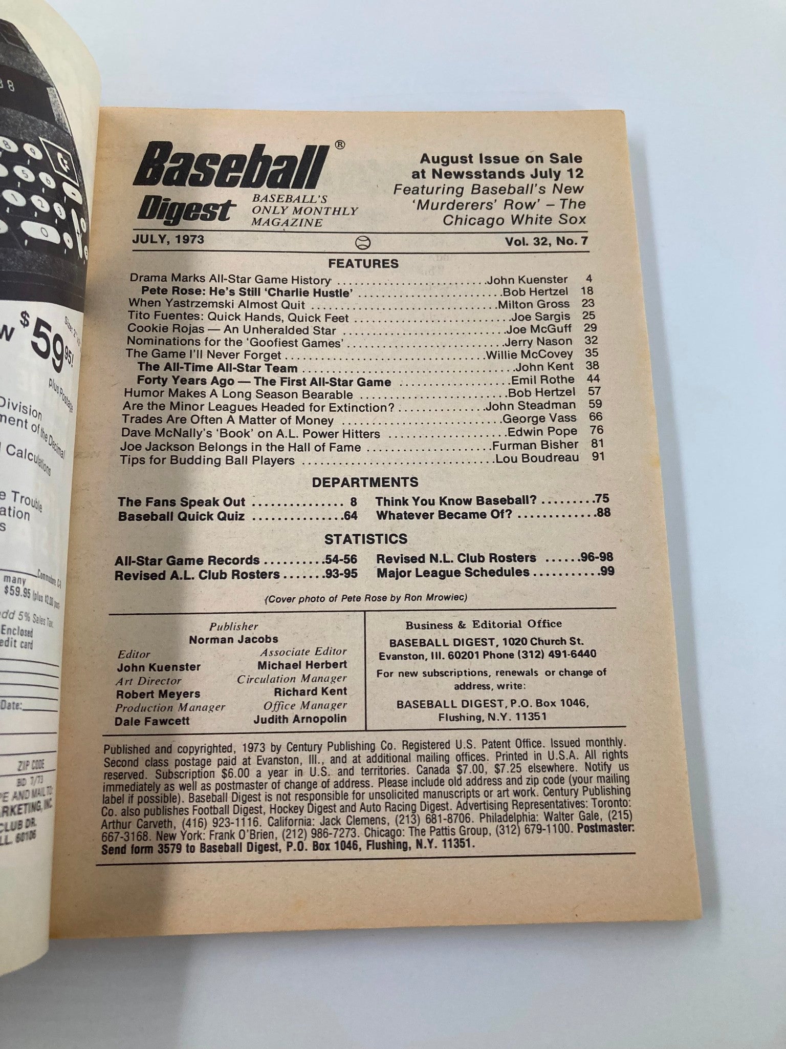 VTG Baseball Digest July 1973 Pete Rose 'Charlie Hustle' and Willie McCovey