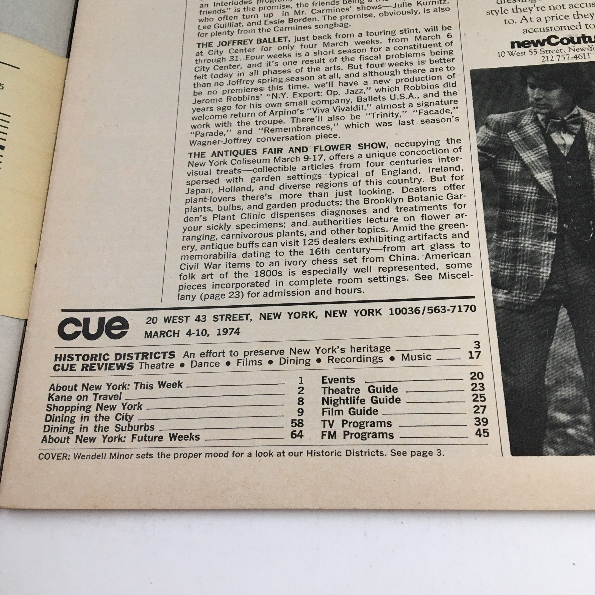 Cue Magazine March 4 1974 The 361 Historic Districts & Kane on Travel, No Label