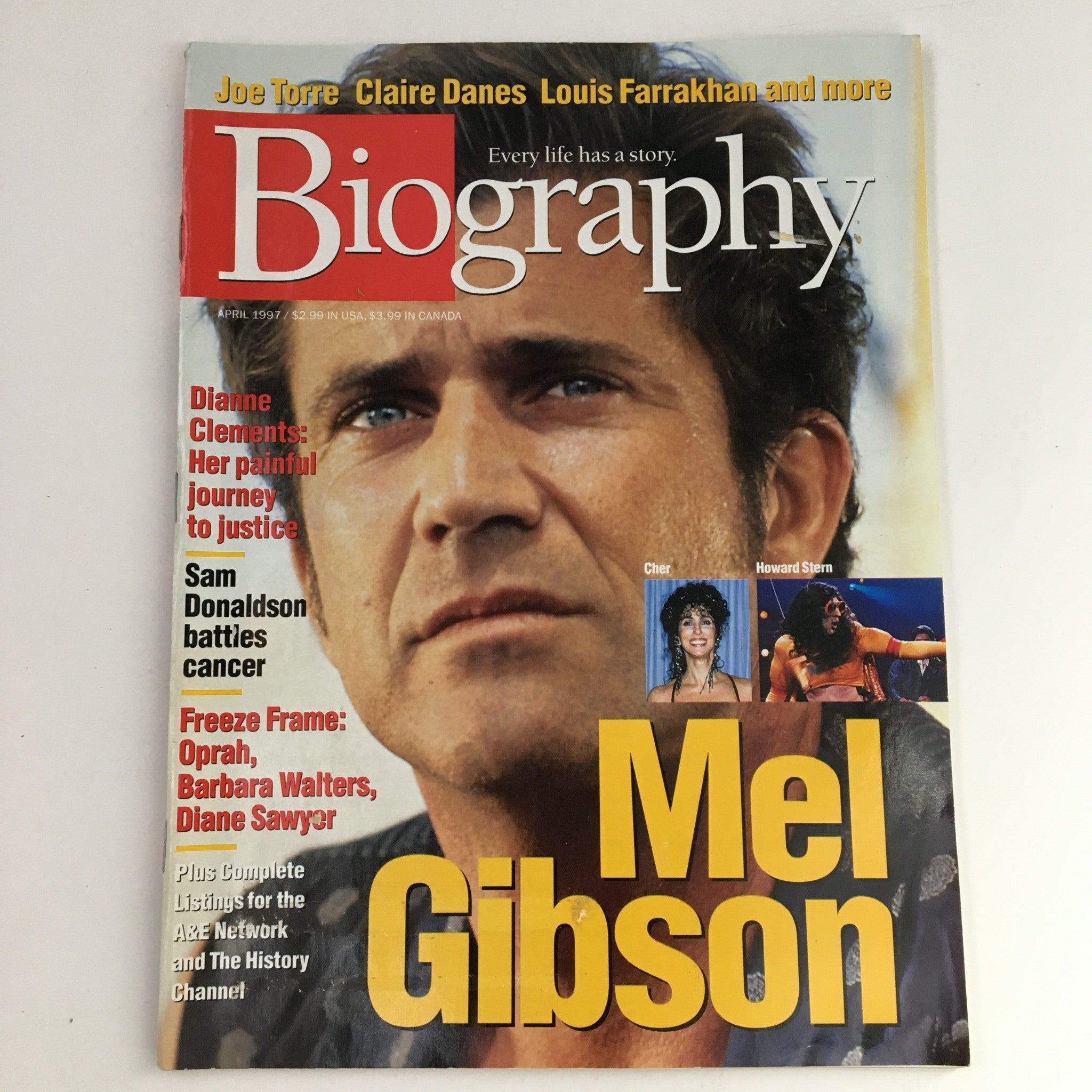 Biography Magazine April 1997 Actor Mel Gibson, Cher, Howard Stern, No Label