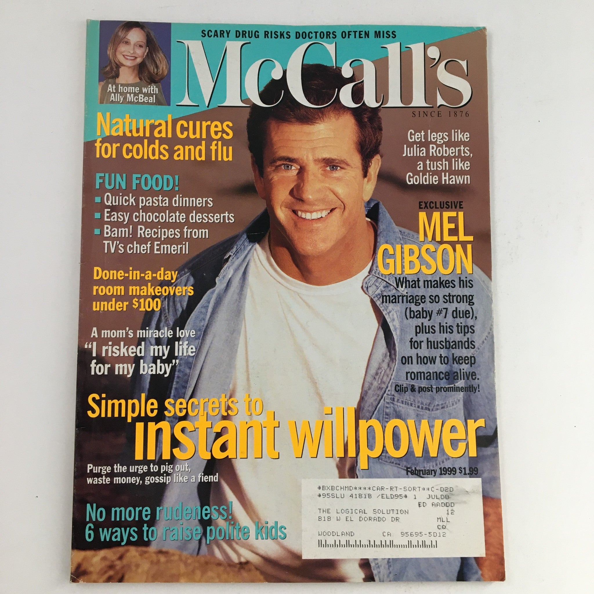 McCall's Magazine February 1999 Mel Gibson, Ally McBeal & Julia Roberts