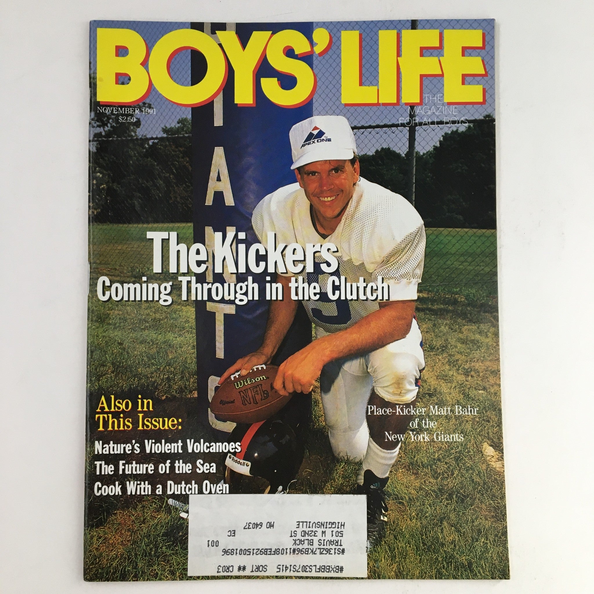 Boys' Life Magazine November 1991 Place-Kicker Matt Bahr of New York Giants VG