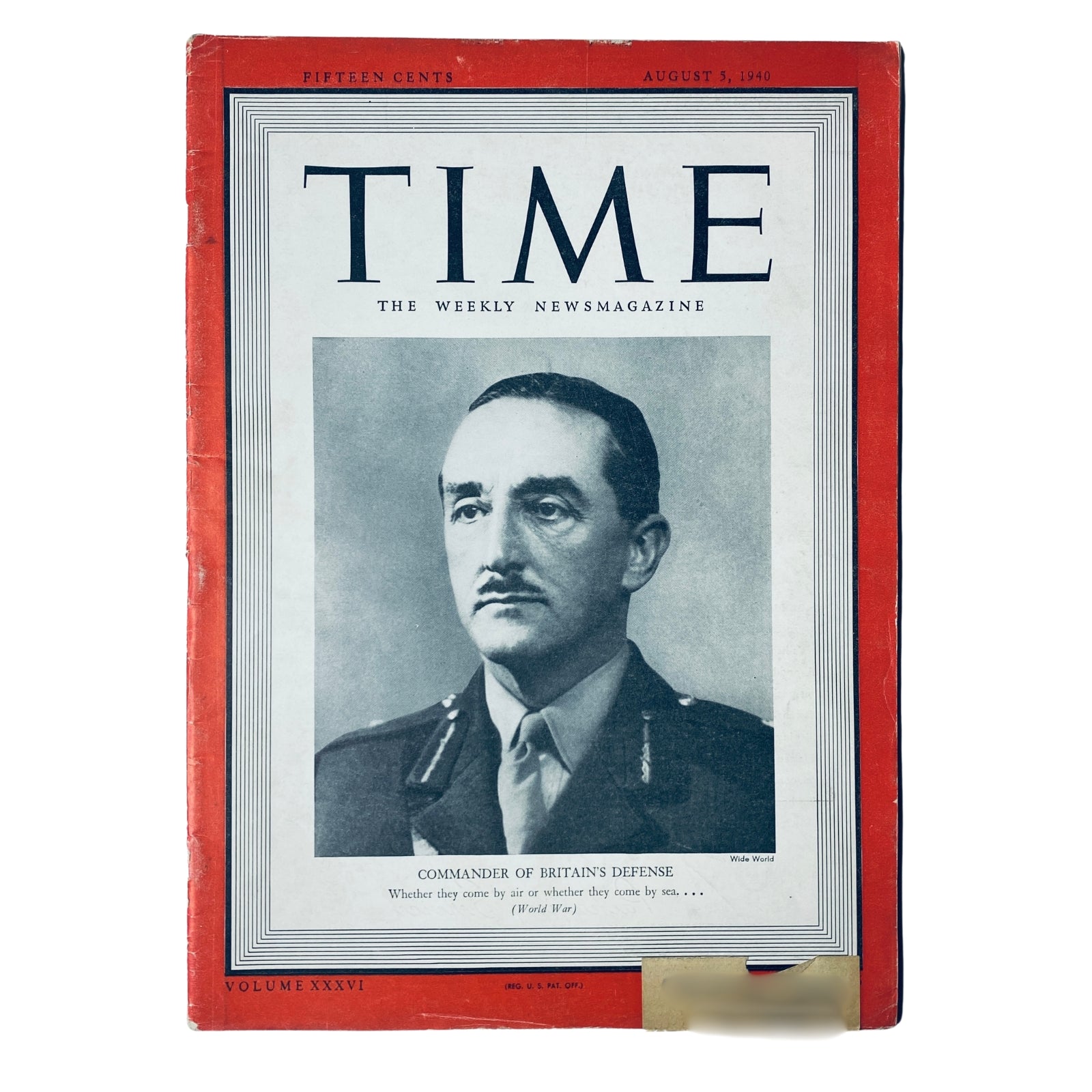 Cover of Time Magazine dated August 5, 1940, featuring Sir Alan F. Brooke, British Army officer, highlighting his role as Commander-in-Chief of Home Forces during World War II.