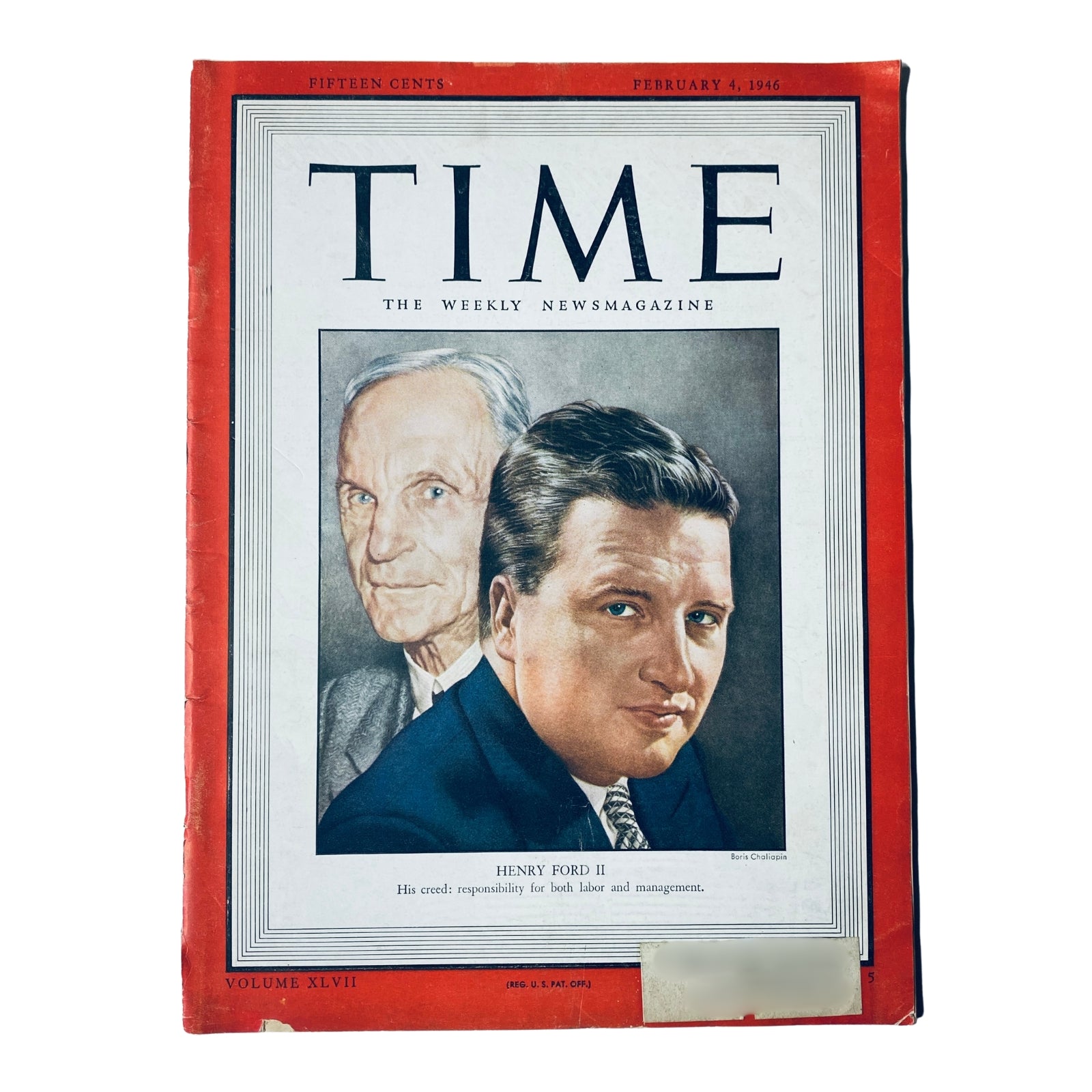 Time Magazine February 4, 1946 Vol 47 No. 5 featuring Henry Ford II on the cover, showcasing his leadership in the Ford Motor Company.