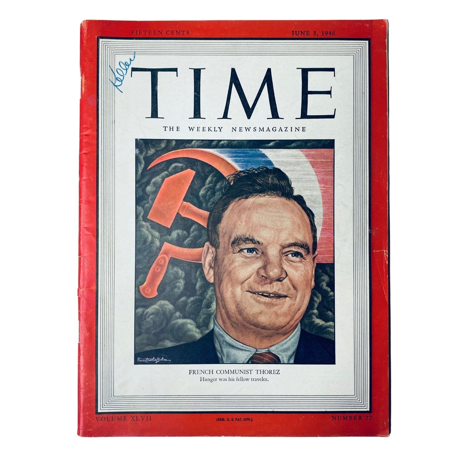Time Magazine cover from June 3, 1946, Vol. 47, No. 22 featuring French Communist leader Maurice Thorez. The cover includes imagery of communist symbols with a portrait of Thorez, showcasing historical political significance during the postwar era.