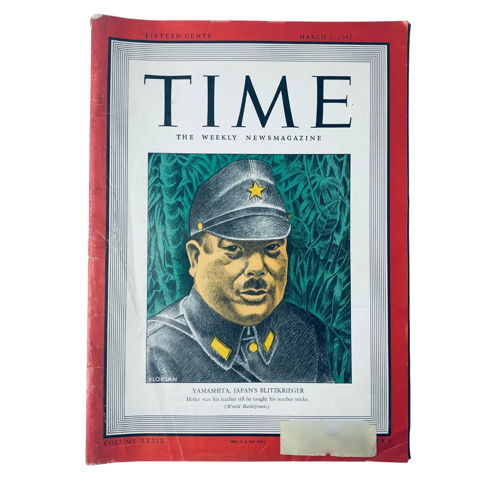 Time Magazine March 2, 1942 featuring General Tomoyuki Yamashita, Japan's Blitzkrieger on the cover, highlighting his military strategy and early war victories during World War II.