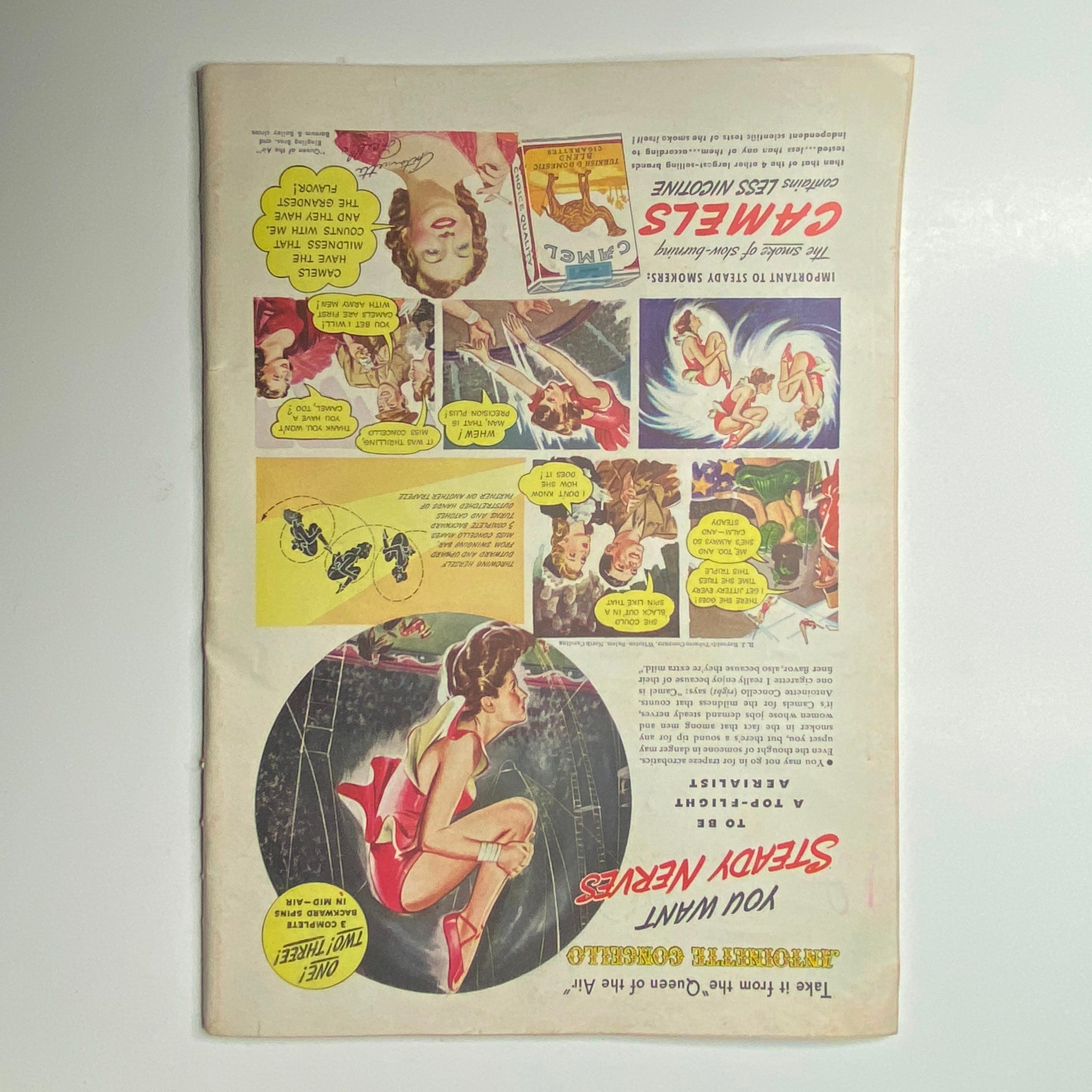 Back page of Time Magazine from August 24, 1942, showcasing colorful advertisements and a vintage design from the era, illustrating historical promotional graphics.