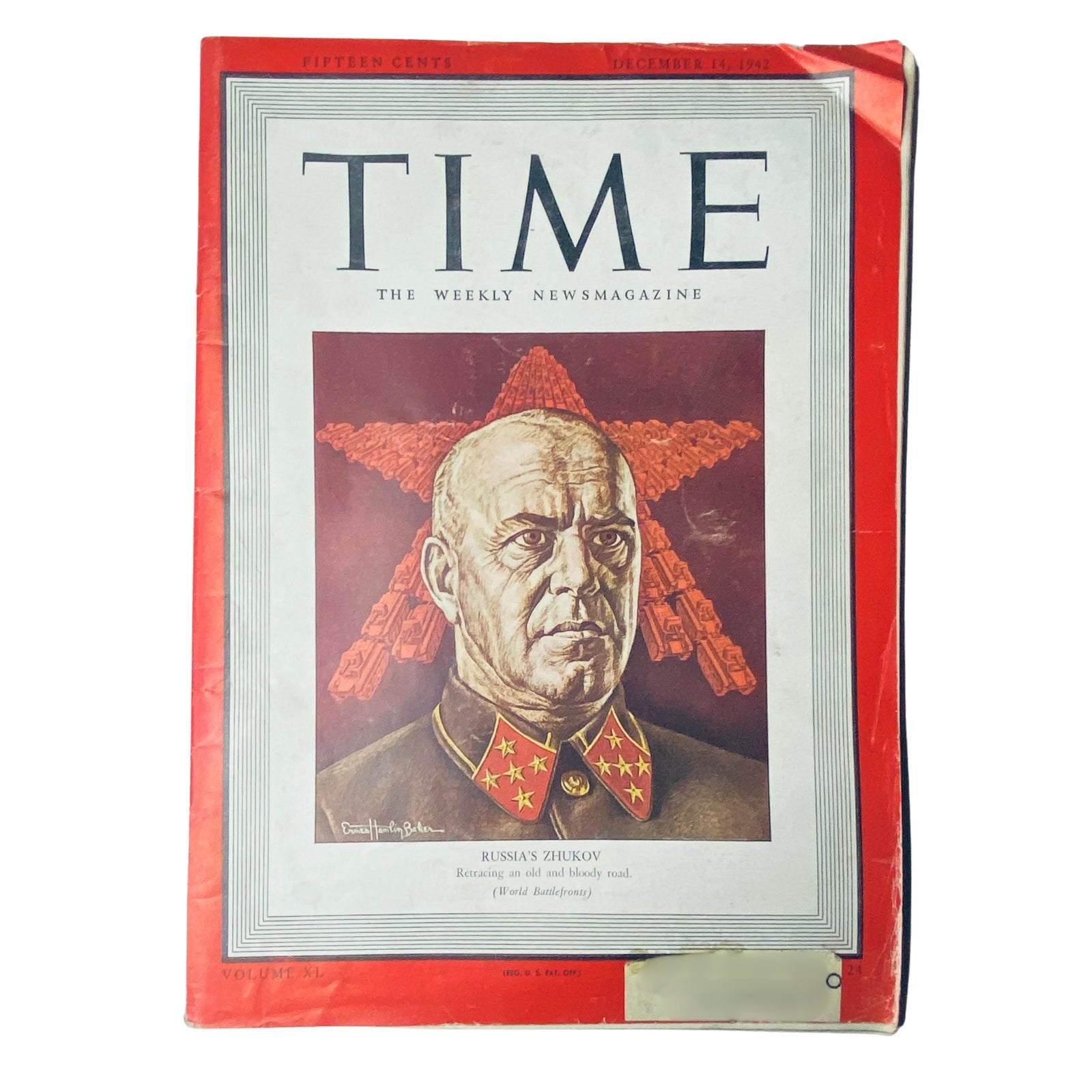 Cover of Time Magazine from December 14, 1942, featuring Russia's Georgy Zhukov, the Soviet Union's top military commander, with a red star background and military insignia.
