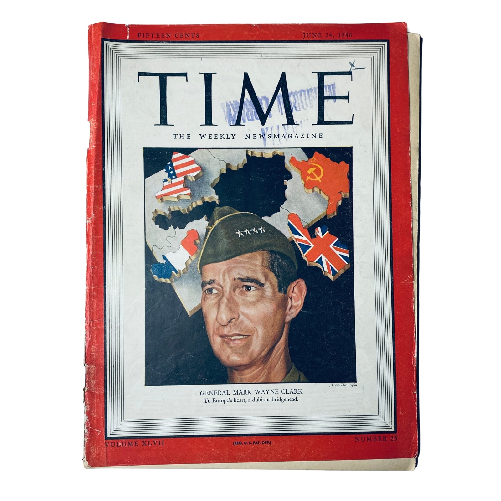 Cover of Time Magazine dated June 24, 1946, Vol. 47, No. 25 featuring General Mark Wayne Clark with map background and flags of the United States, United Kingdom, and USSR.