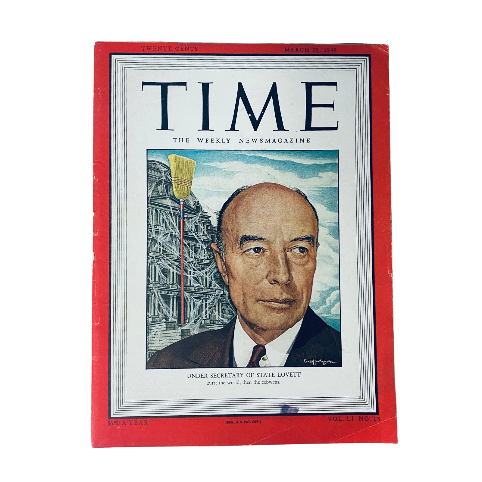 Time Magazine March 29, 1948, Vol 51 No 13 featuring Robert A. Lovett on the cover, showcasing a vintage magazine with eye-catching graphics and headlines.