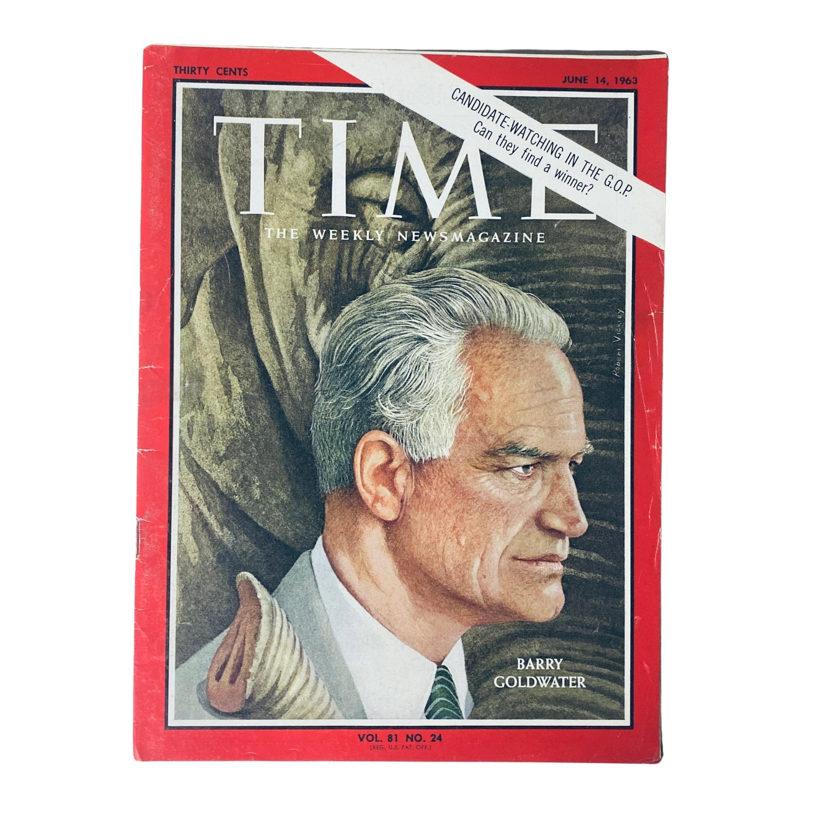 Time Magazine, June 14, 1963, Vol 81 No 24 featuring U.S. Senator Barry Goldwater on the cover, highlighting his significance in the American conservative movement.