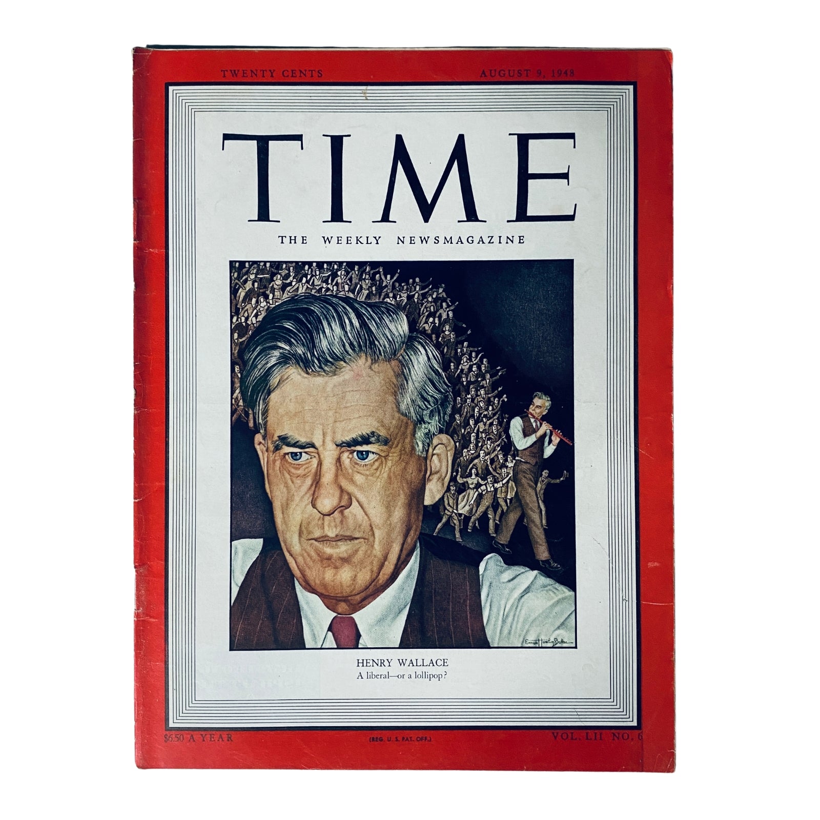 Time Magazine cover from August 9, 1948, featuring Henry A. Wallace, Volume 52, Number 6. The cover depicts a serious portrait of Wallace with a crowd in the background.