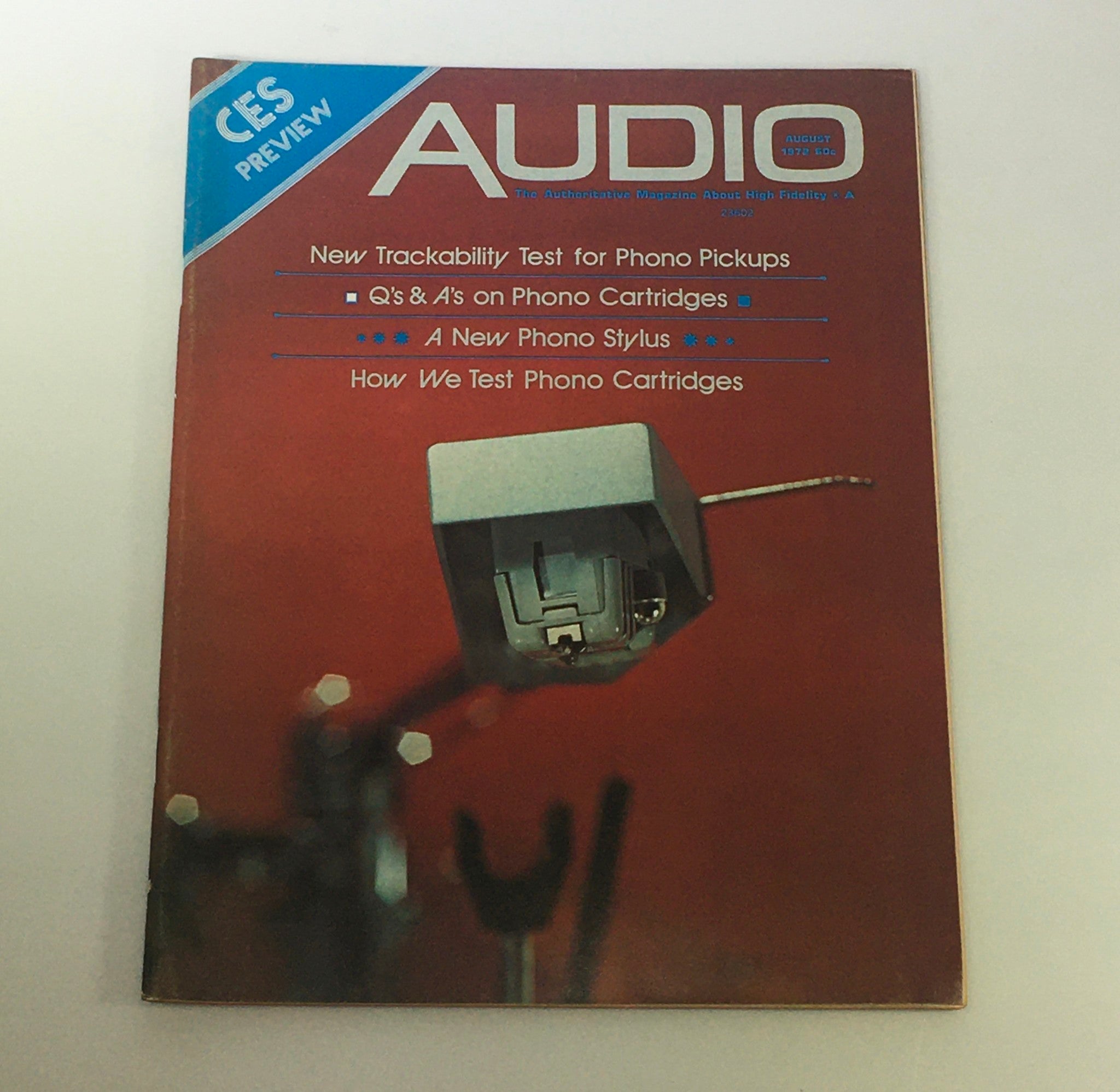 Cover of VTG Audio and Music Magazine from August 1972 featuring new phono stylus cartridges, with highlighted articles on trackability tests for phono pickups and how to test phono cartridges.