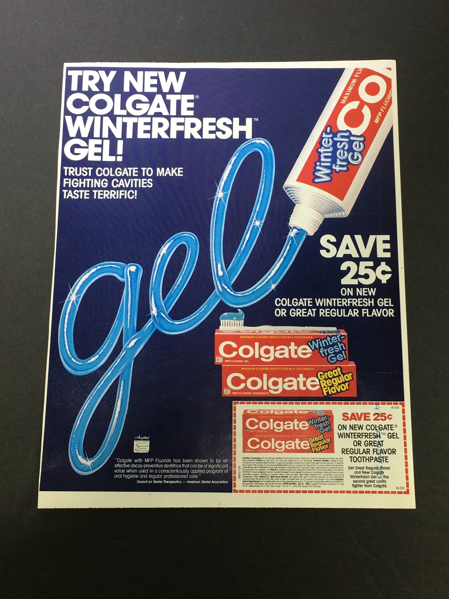 VTG 1981 Colgate Winterfresh Gel or Great Regular Flavor Toothpaste Ad Coupon