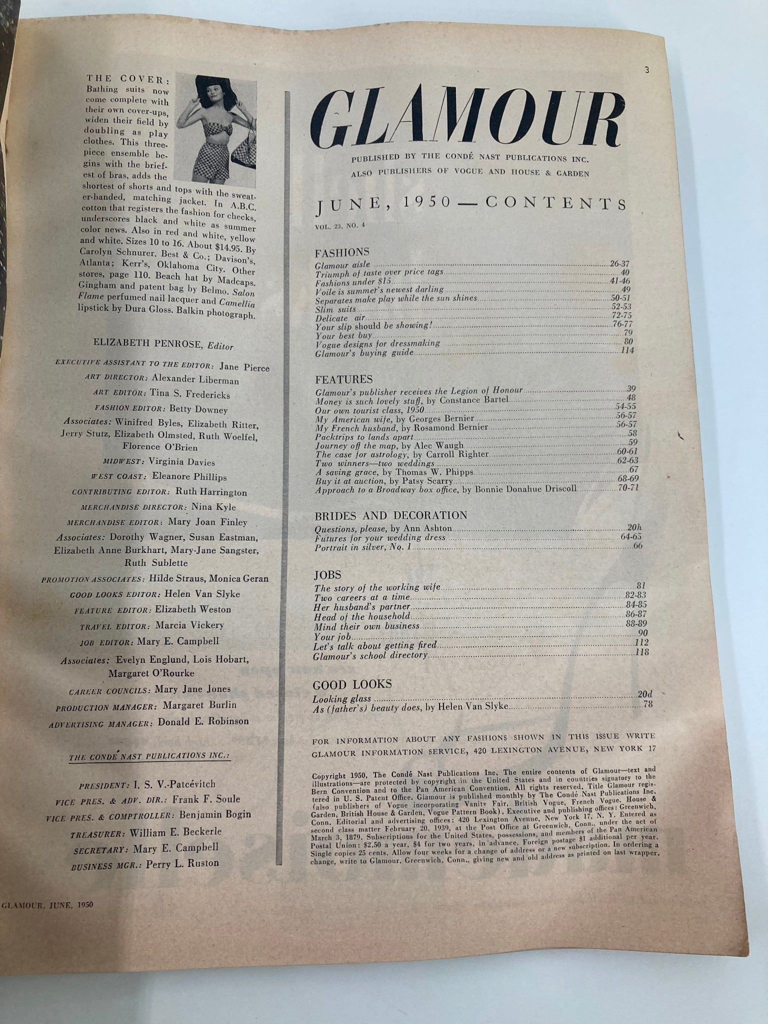 VTG Glamour Magazine June 1950 Bathing Suits Complete with Cover-Ups No Label