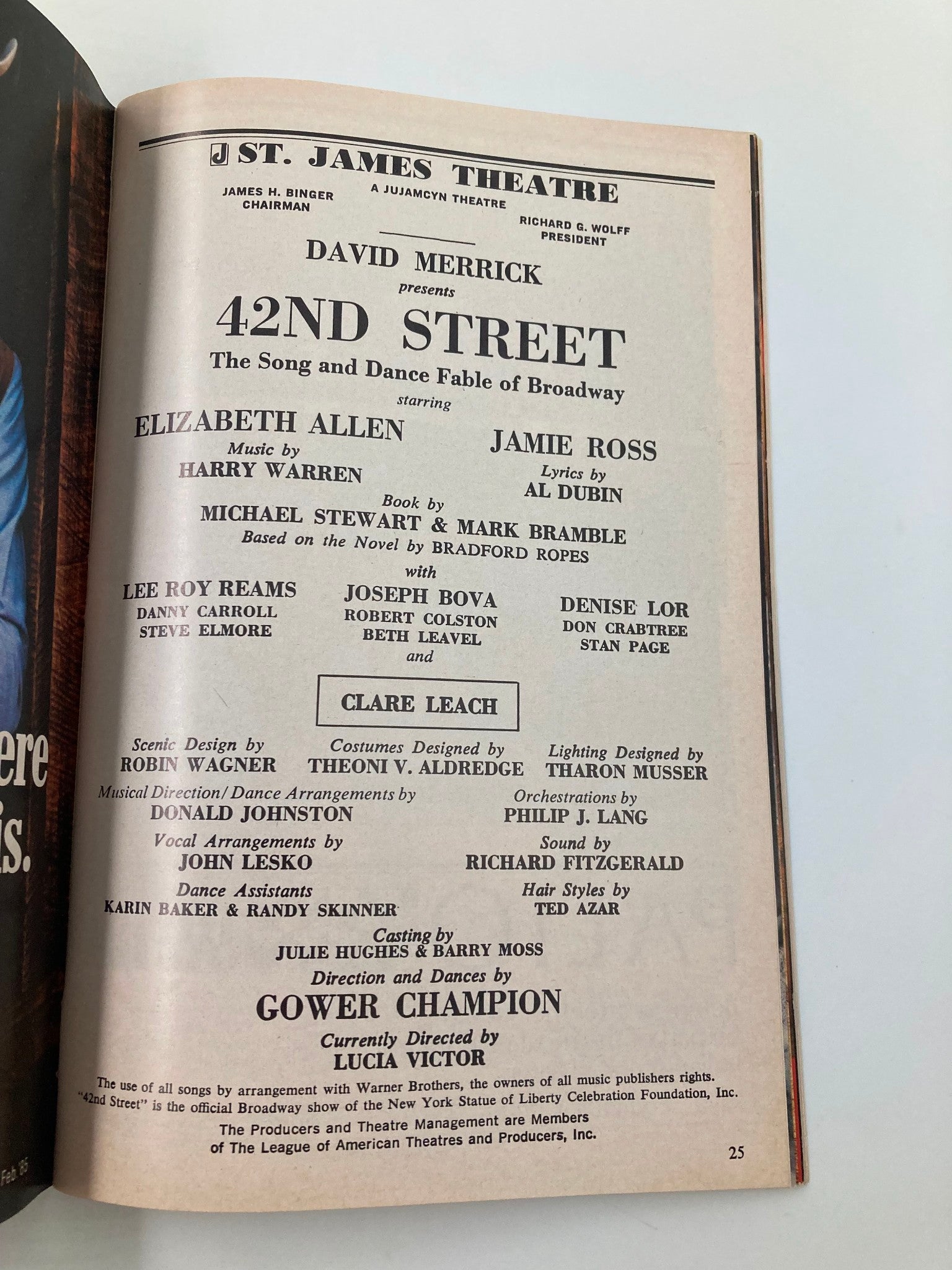 1987 Playbill St. James Theatre 42nd Street Elizabeth Allen, Jamie Ross VG