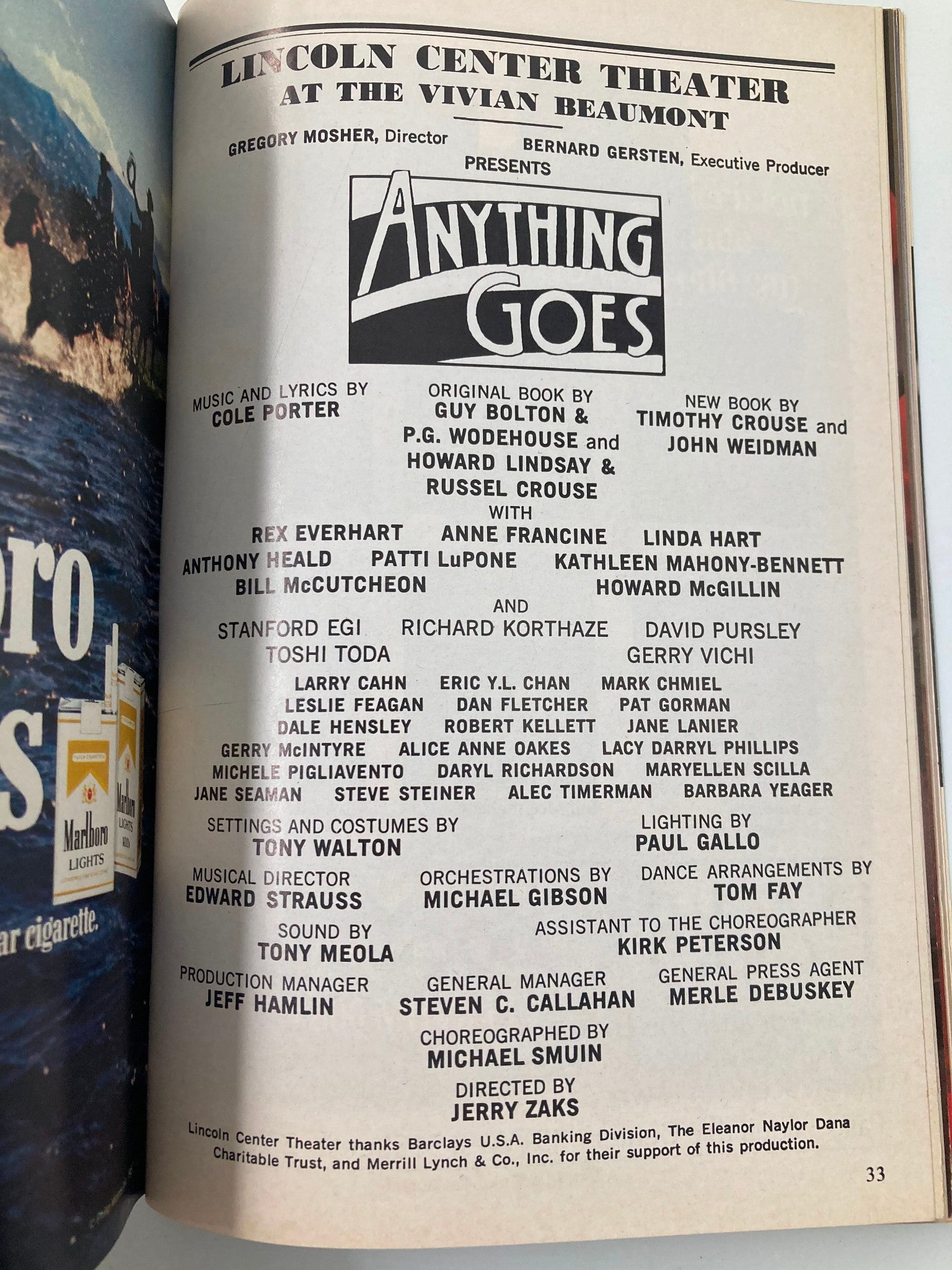 1987 Playbill Lincoln Theatre Anything Goes Rex Everhart, Anne Francine VG