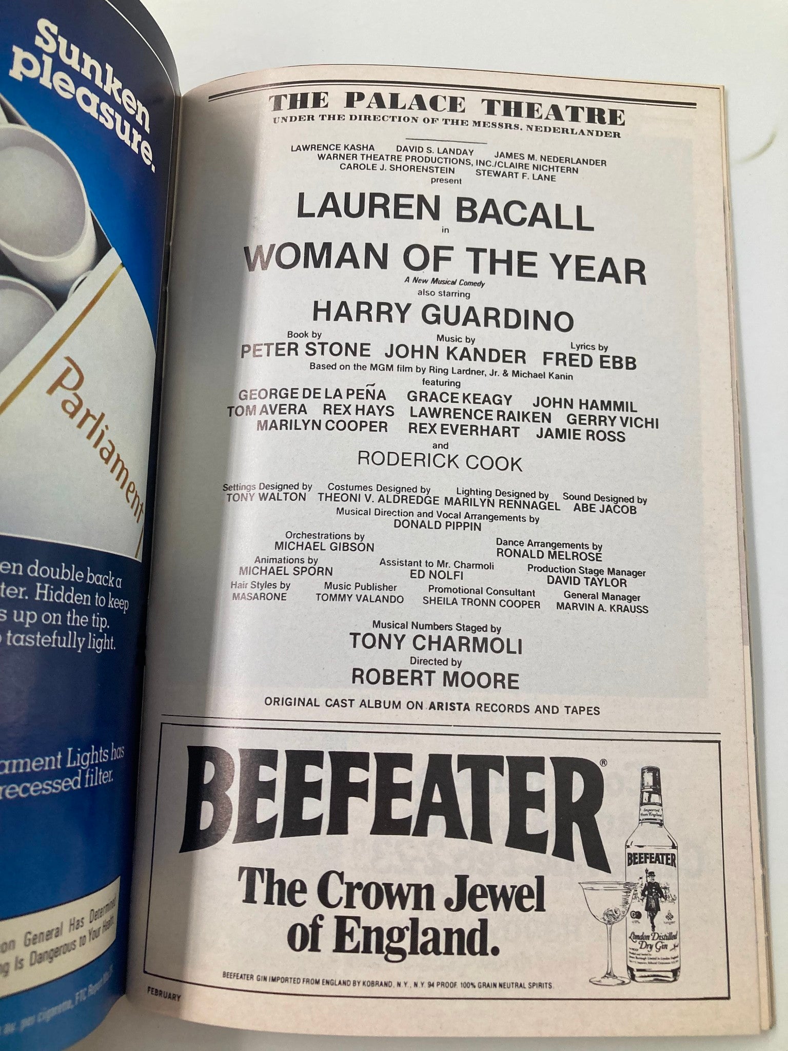 1982 Playbill The Palace Theatre Woman of the Year Lauren Bacall VG