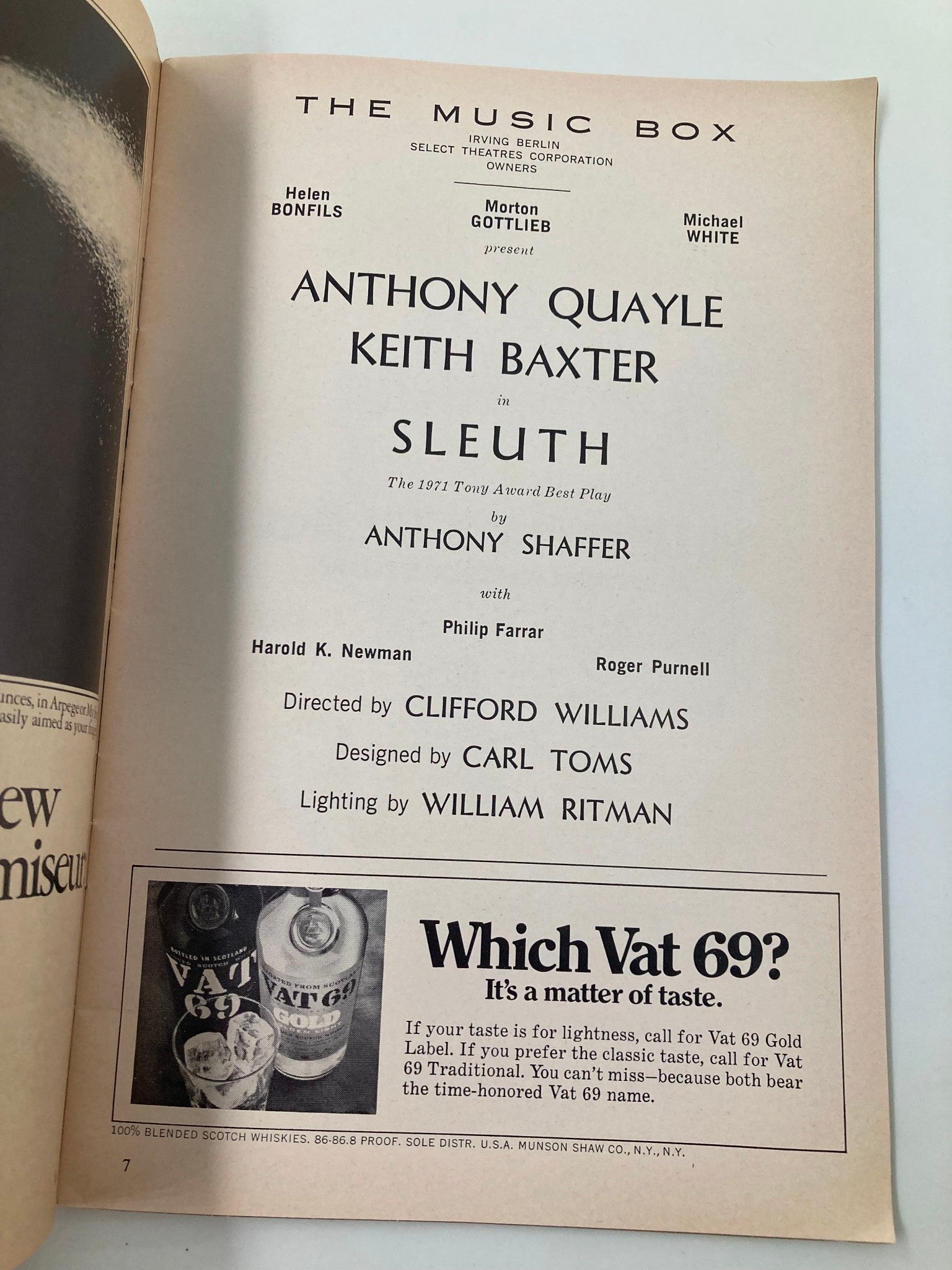 1971 Playbill The Music Box Sleuth Anthony Quayle, Keith Baxter VG