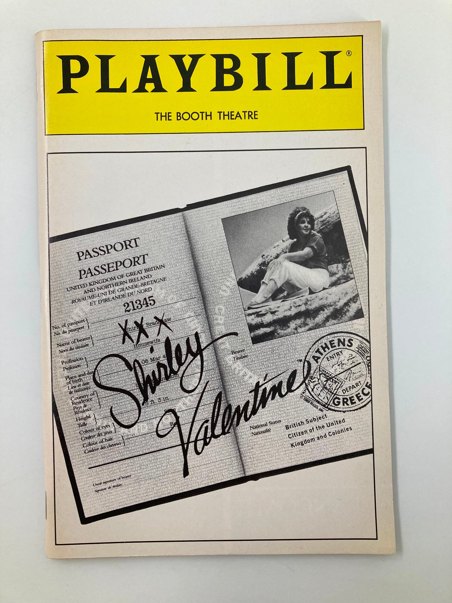 1989 Playbill The Booth Theatre Shirley Valentine Pauline Collins VG