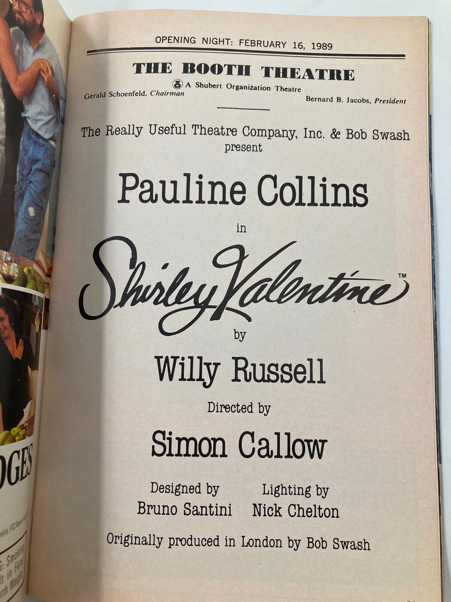 1989 Playbill The Booth Theatre Shirley Valentine Pauline Collins VG