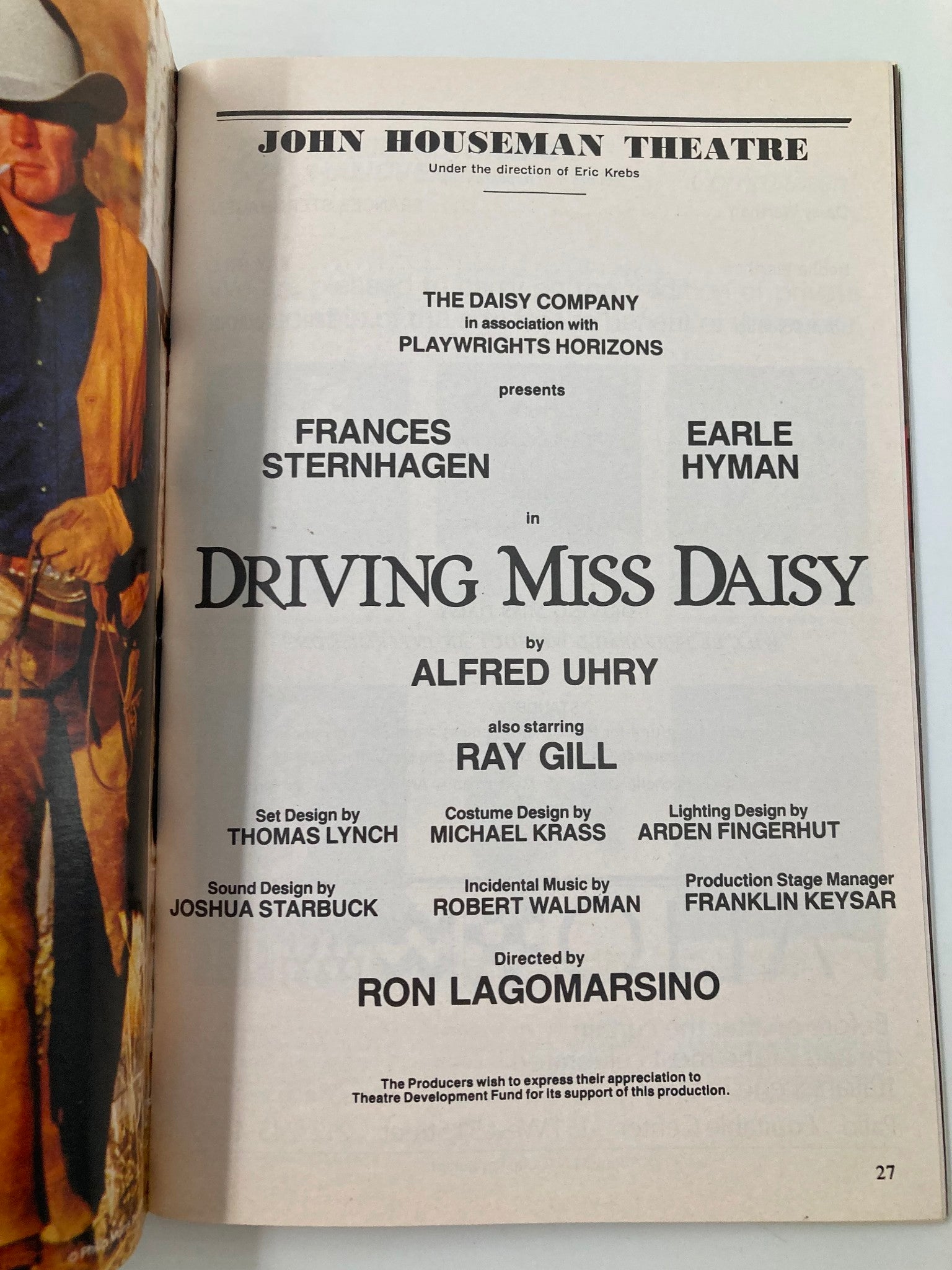 1988 Playbill John Houseman Theatre Driving Miss Daisy Frances Sternhagen VG