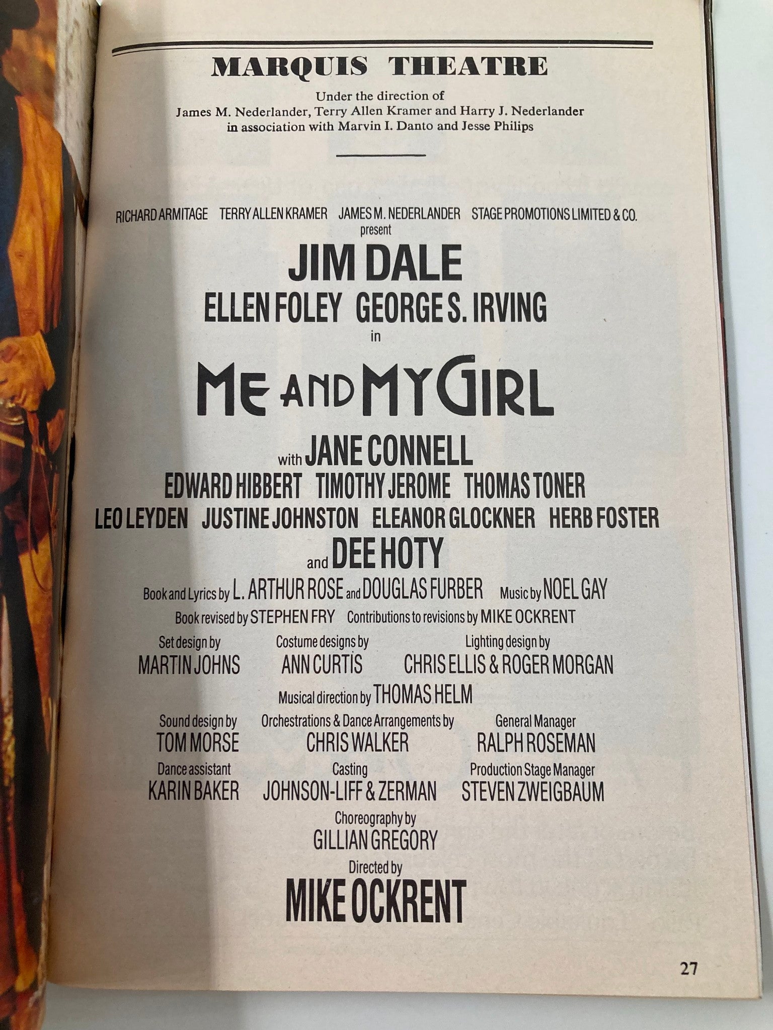 1988 Playbill Marquis Theatre Me and My Girl Jane Connell, Edward Hibbert