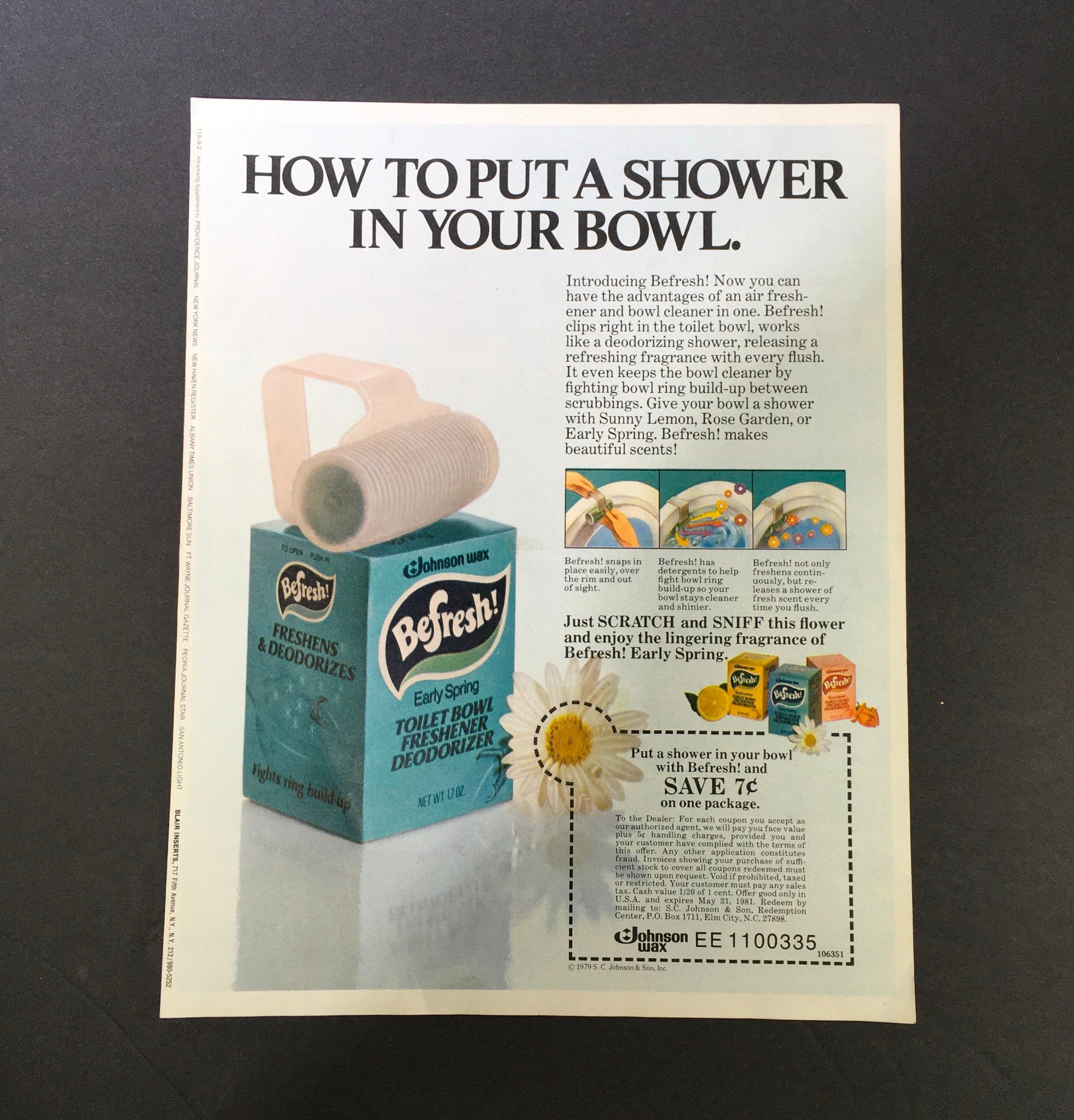 VTG 1979 Johnson Wax Early Spring Toilet Bowl Freshener Deodorizer Ad Coupon