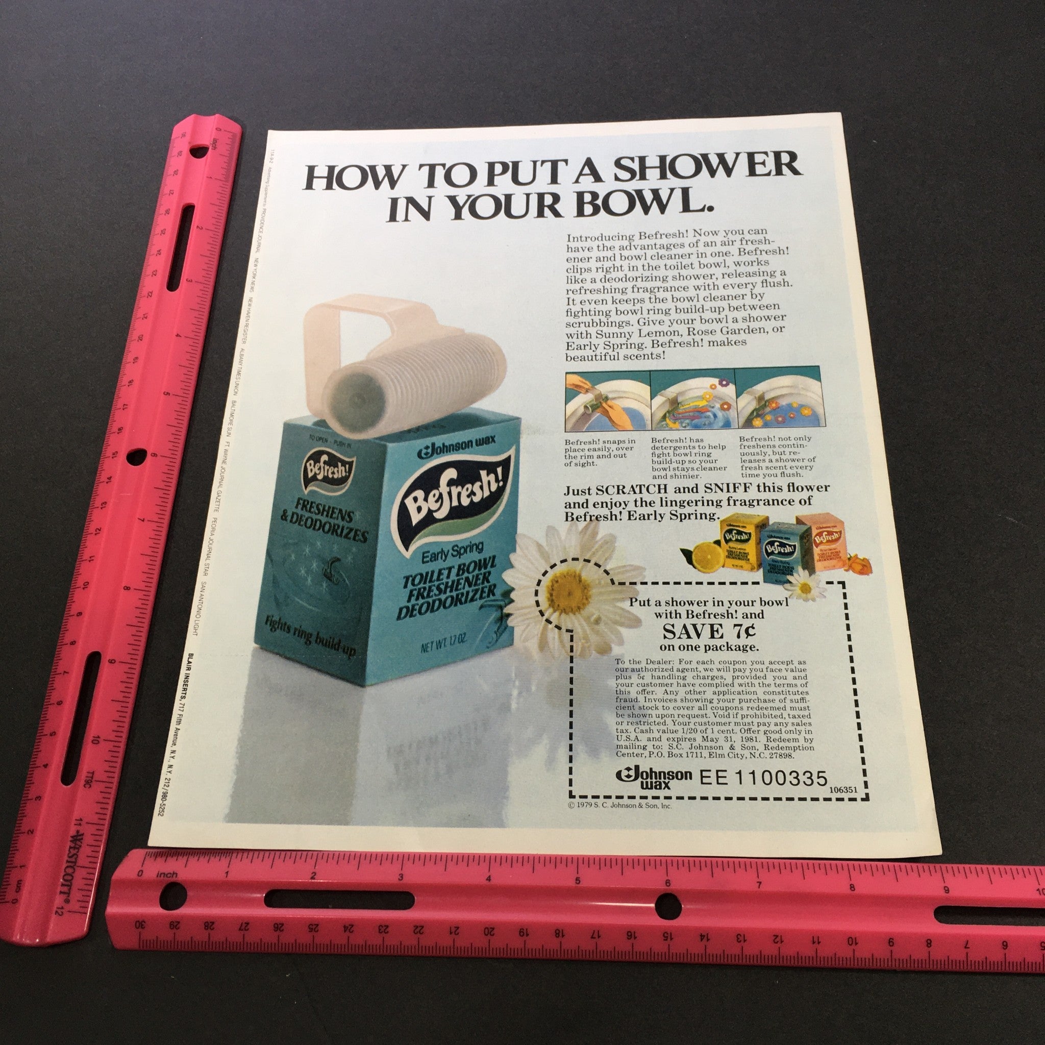 VTG 1979 Johnson Wax Early Spring Toilet Bowl Freshener Deodorizer Ad Coupon