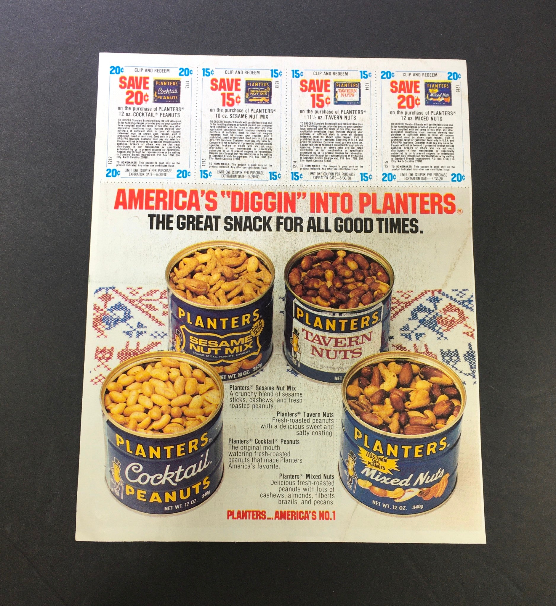 VTG 1980 Planters Sesame Nut Mix, Tavern Nuts, Cocktail & Mixed Nuts Ad Coupon