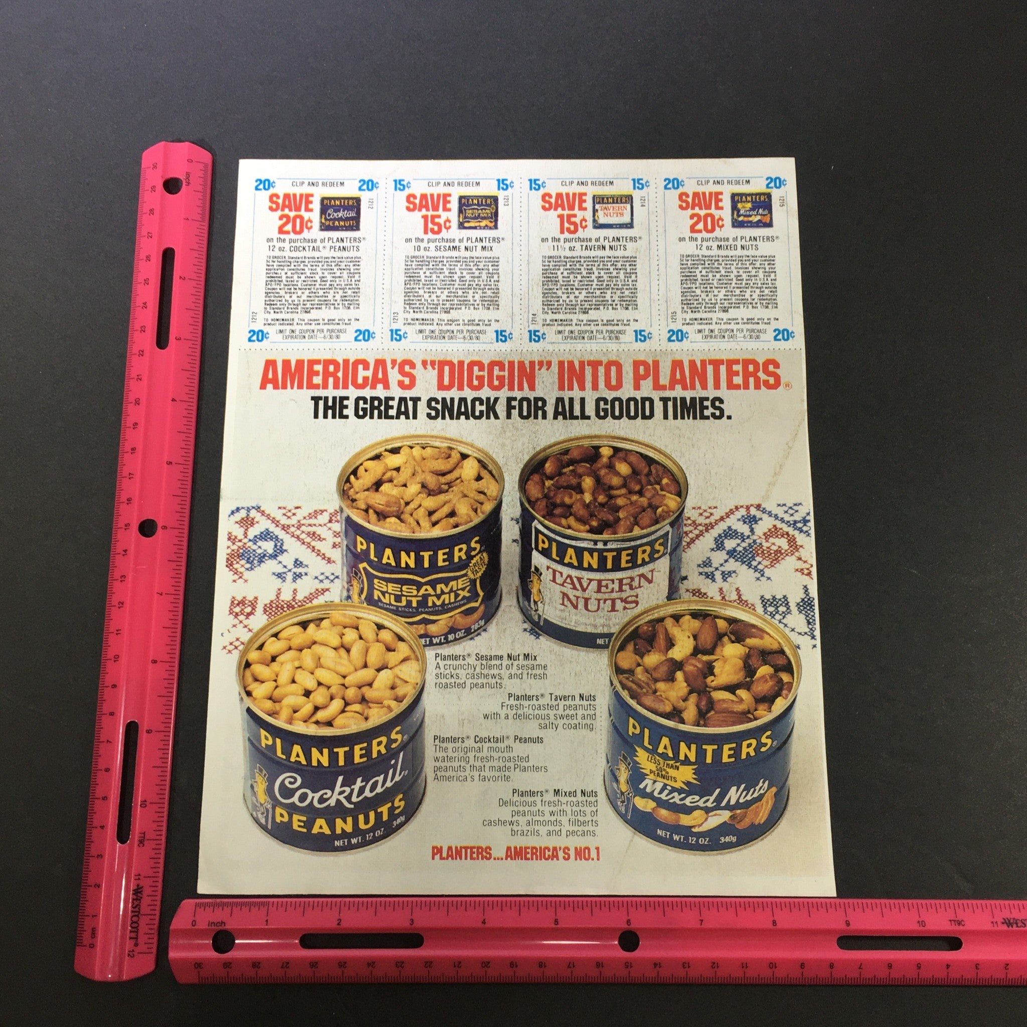 VTG 1980 Planters Sesame Nut Mix, Tavern Nuts, Cocktail & Mixed Nuts Ad Coupon