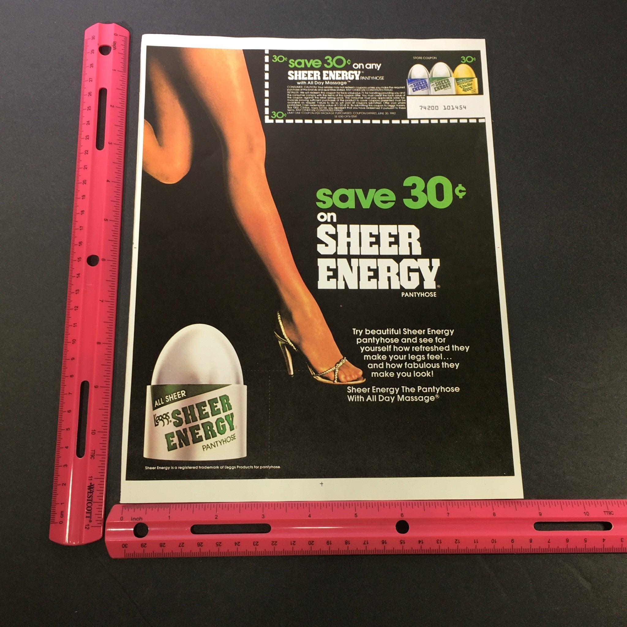 VTG 1982 Sheer Energy Pantyhose with All Day Massage 30 cents OFF Store Coupon