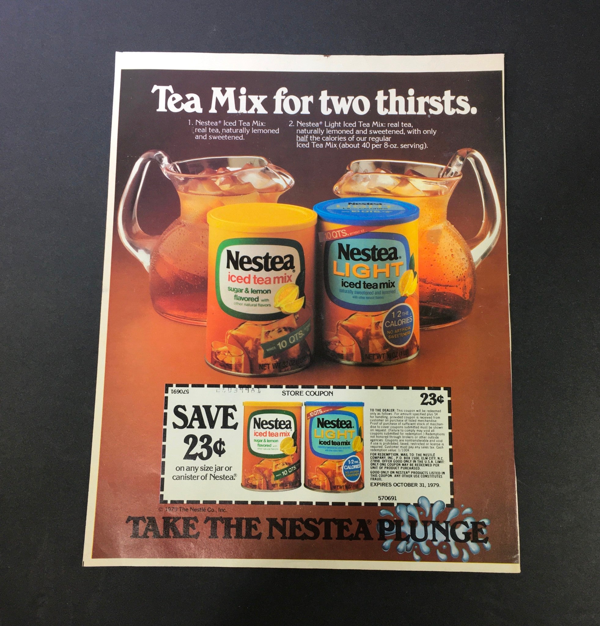 VTG 1979 Nestea Iced Tea Mix & Light Iced Tea Mix Sugar Lemon Flavored Ad Coupon