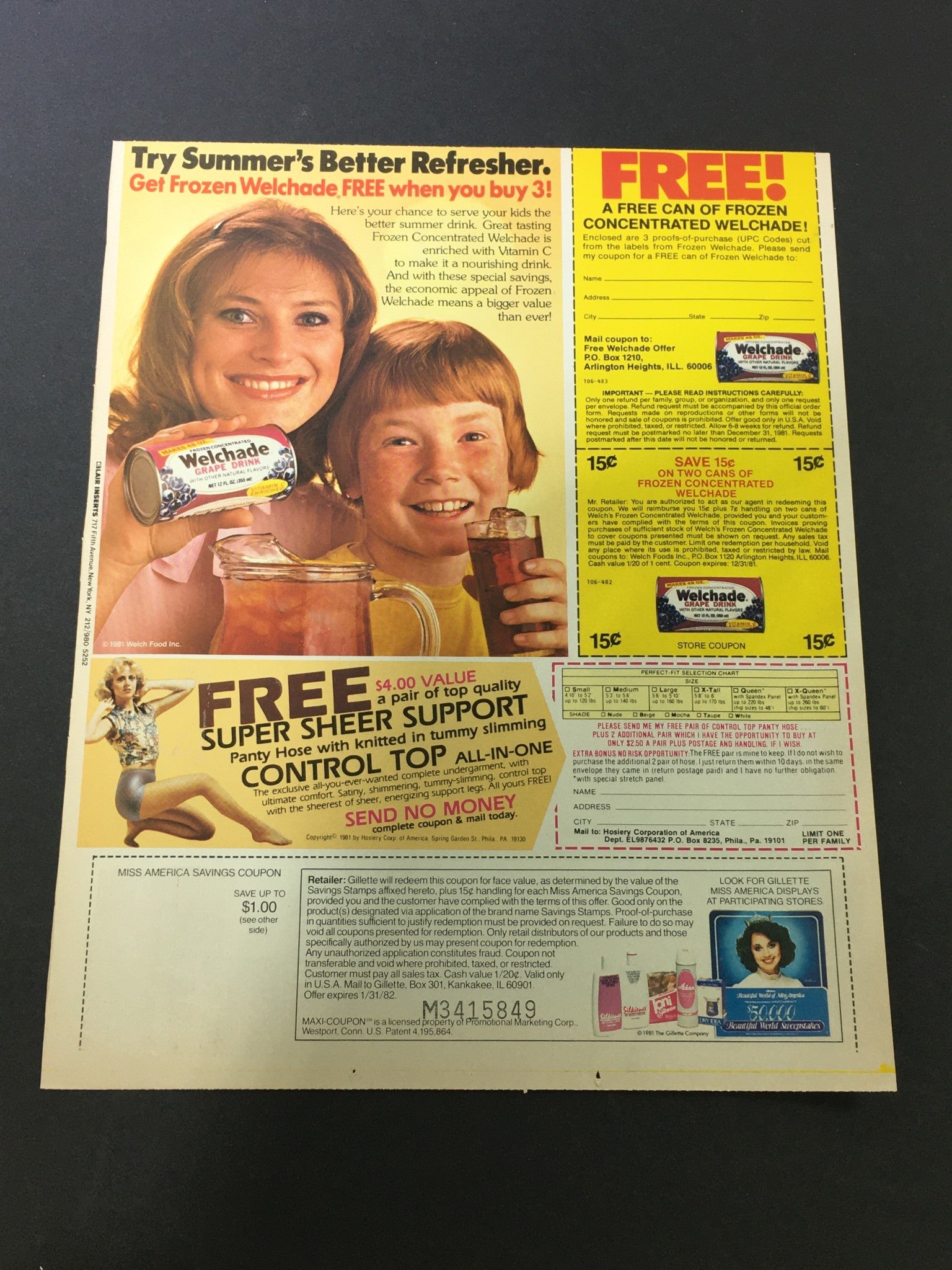 VTG 1981 The Gillette Company Brands Miss America Susan Powell Savings Ad Coupon