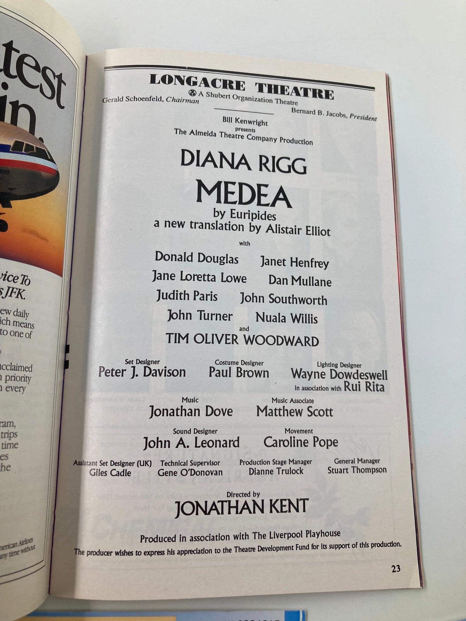 1994 Playbill Longacre Theatre Medea Diana Rigg, Donald Douglas, Janet Henfrey