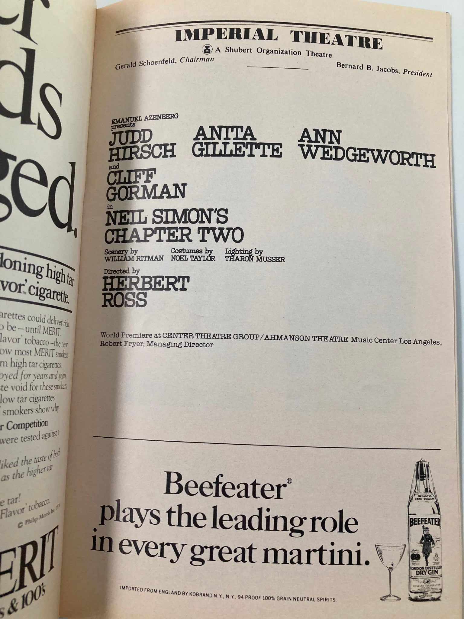 1978 Playbill Imperial Theatre Chapter Two Judd Hirsch, Ann Wedgeworth