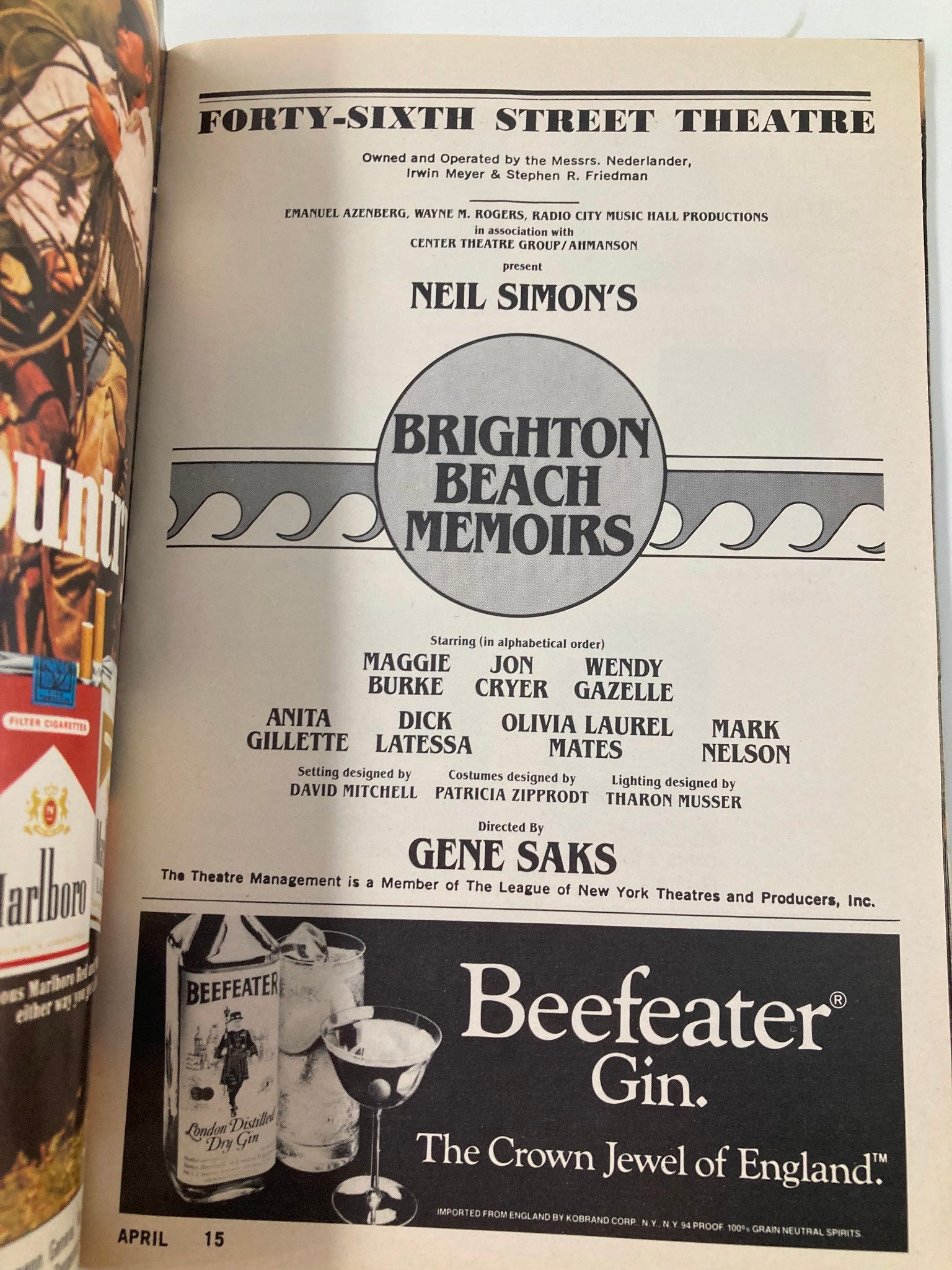 1985 Playbill Forty-Sixth Street Theatre Brighton Beach Memoirs Maggie Burke