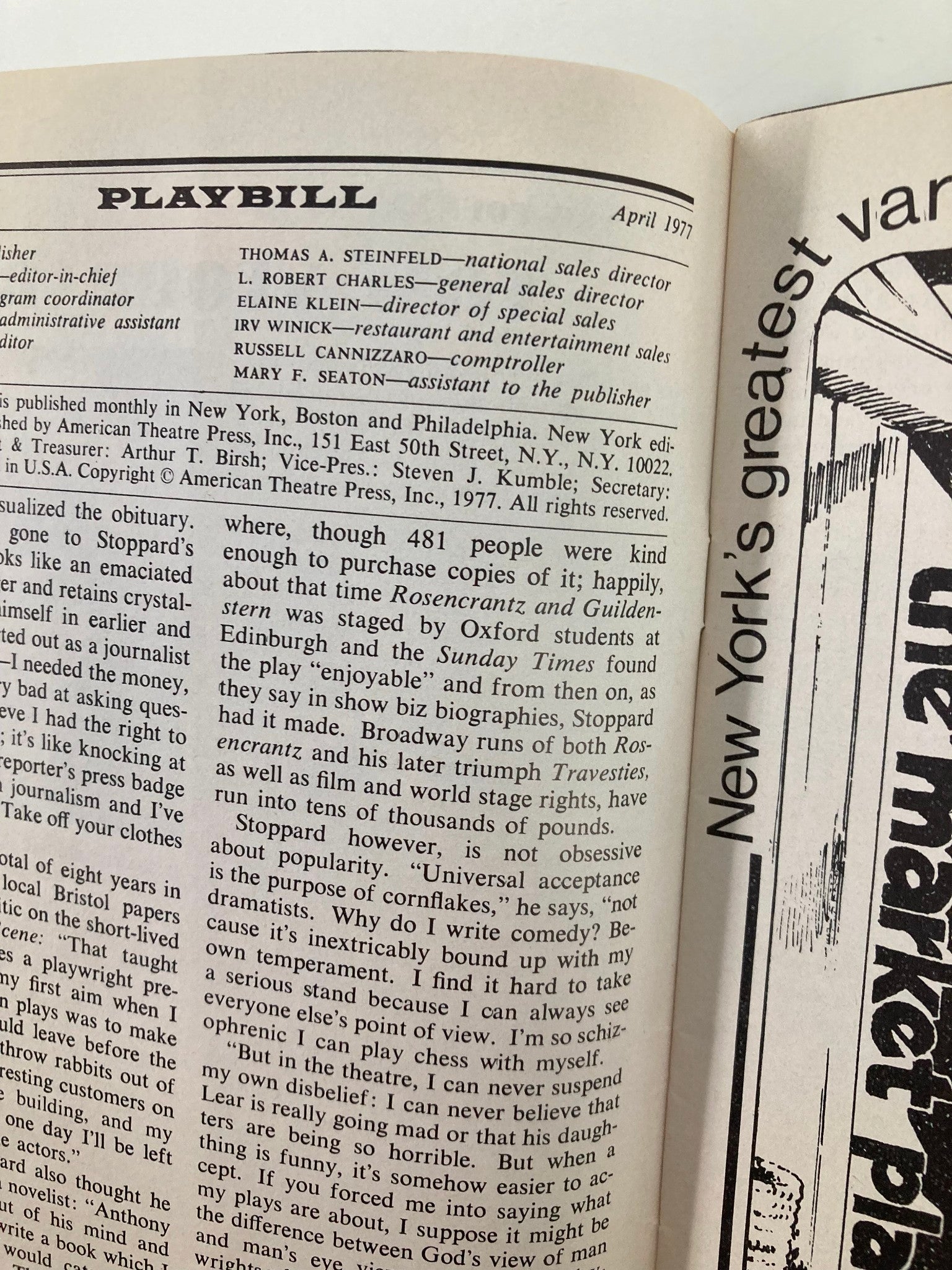 1977 Playbill Minskoff Theatre Pippin A Musical Comedy Eric Berry, Antonia Ellis