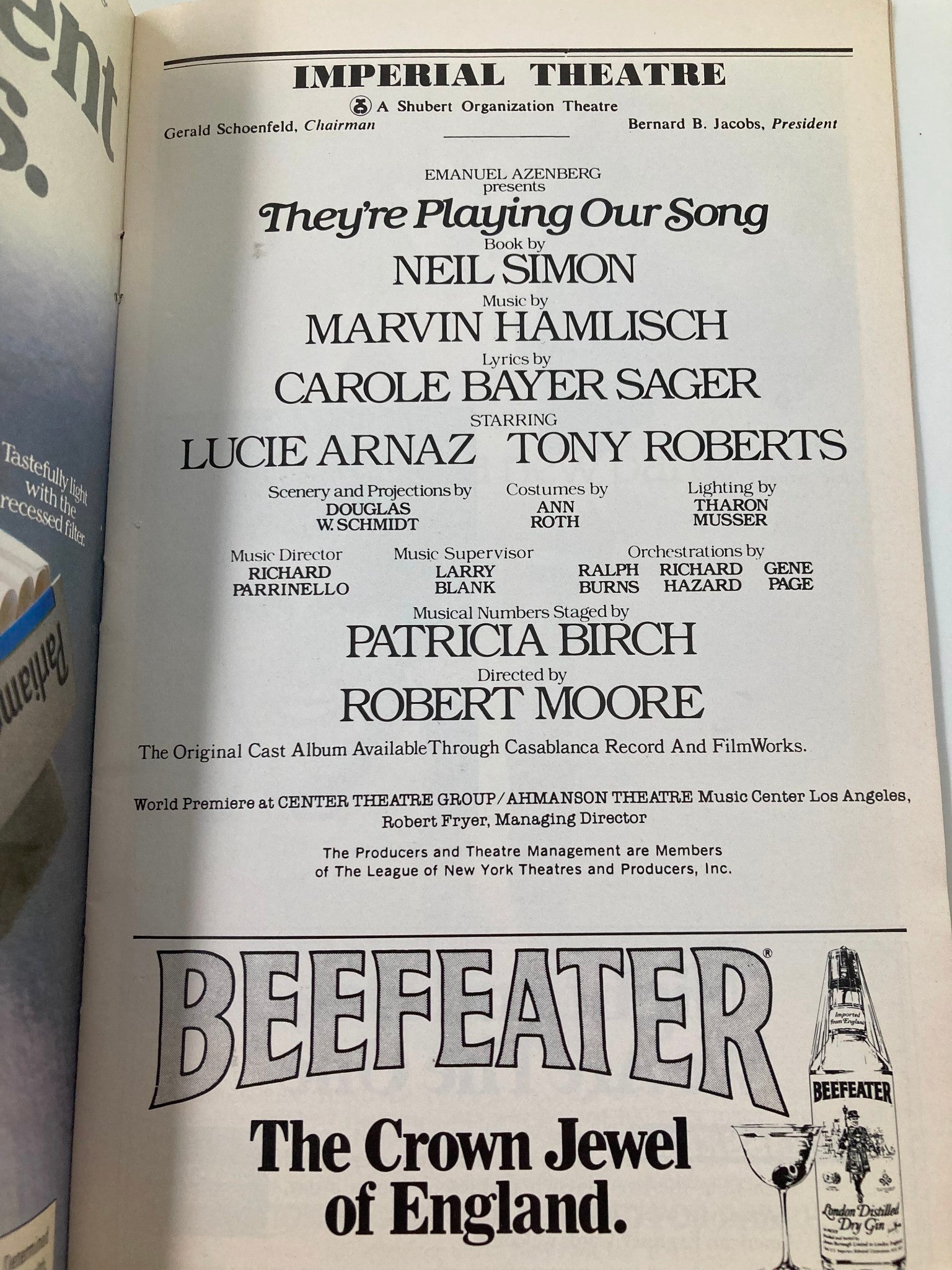 1980 Playbill Imperial Theatre They're Playing Our Song Lucie Arnaz Tony Roberts