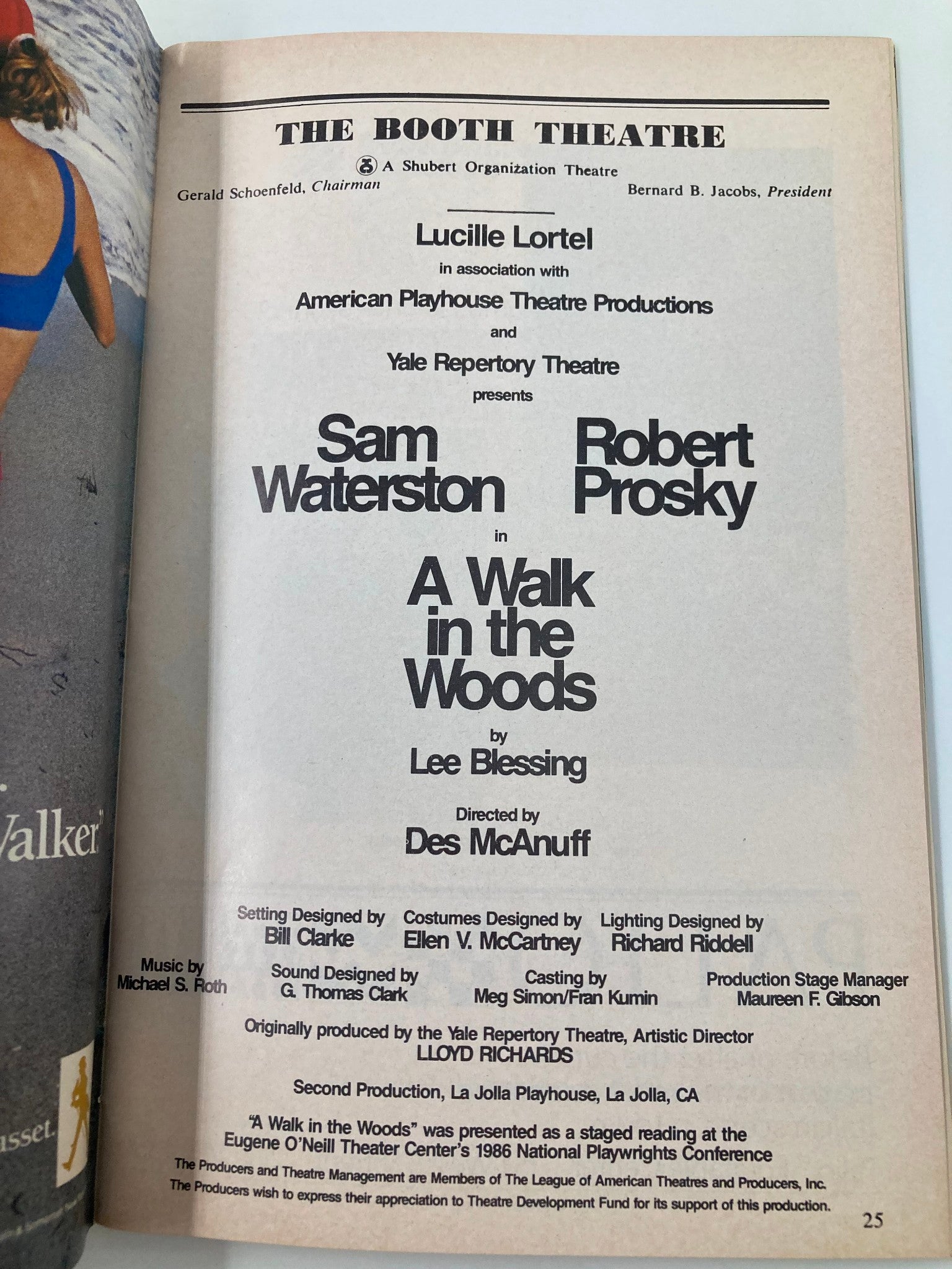 1988 Playbill The Booth Theatre A Walk in the Woods Sam Waterston Robert Prosky