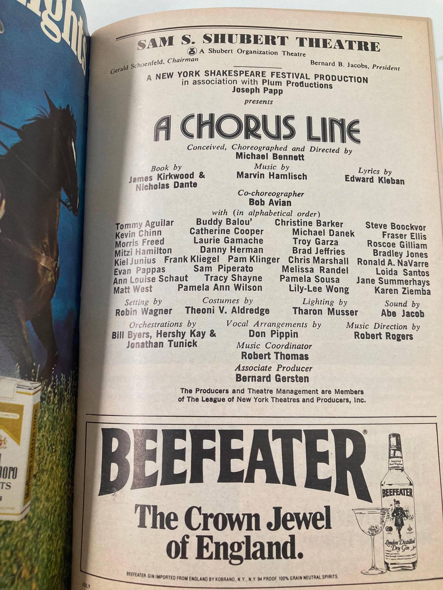 1983 Playbill Sam S. Shubert Theatre A Chorus Line Tommy Aguilar Buddy Balou